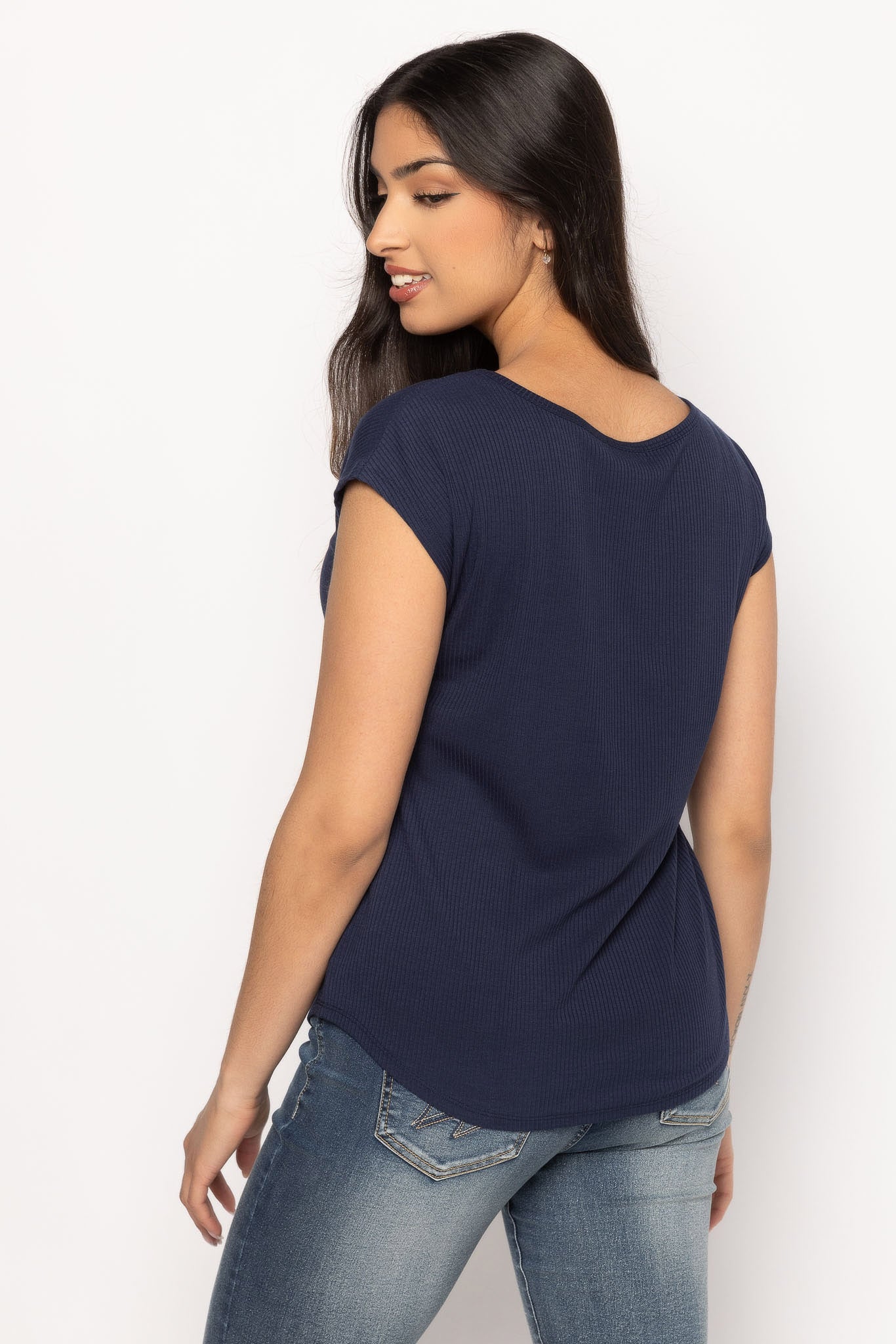 Ribbed Cap-Sleeve Top