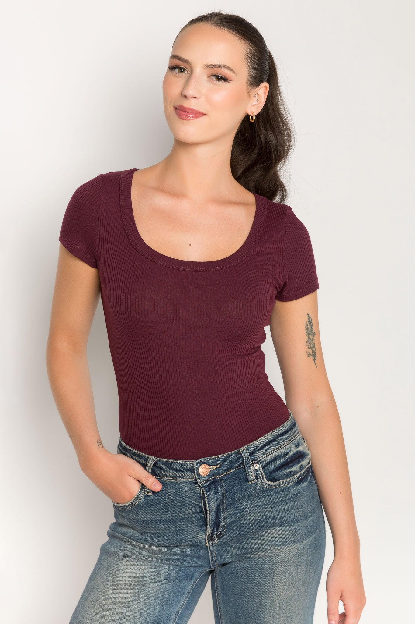 Ribbed Scoop-Neck Tee