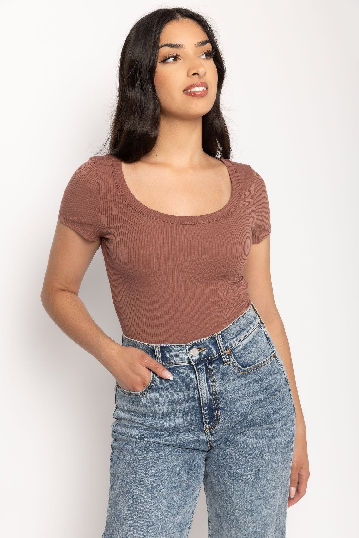 Ribbed Scoop-Neck Tee