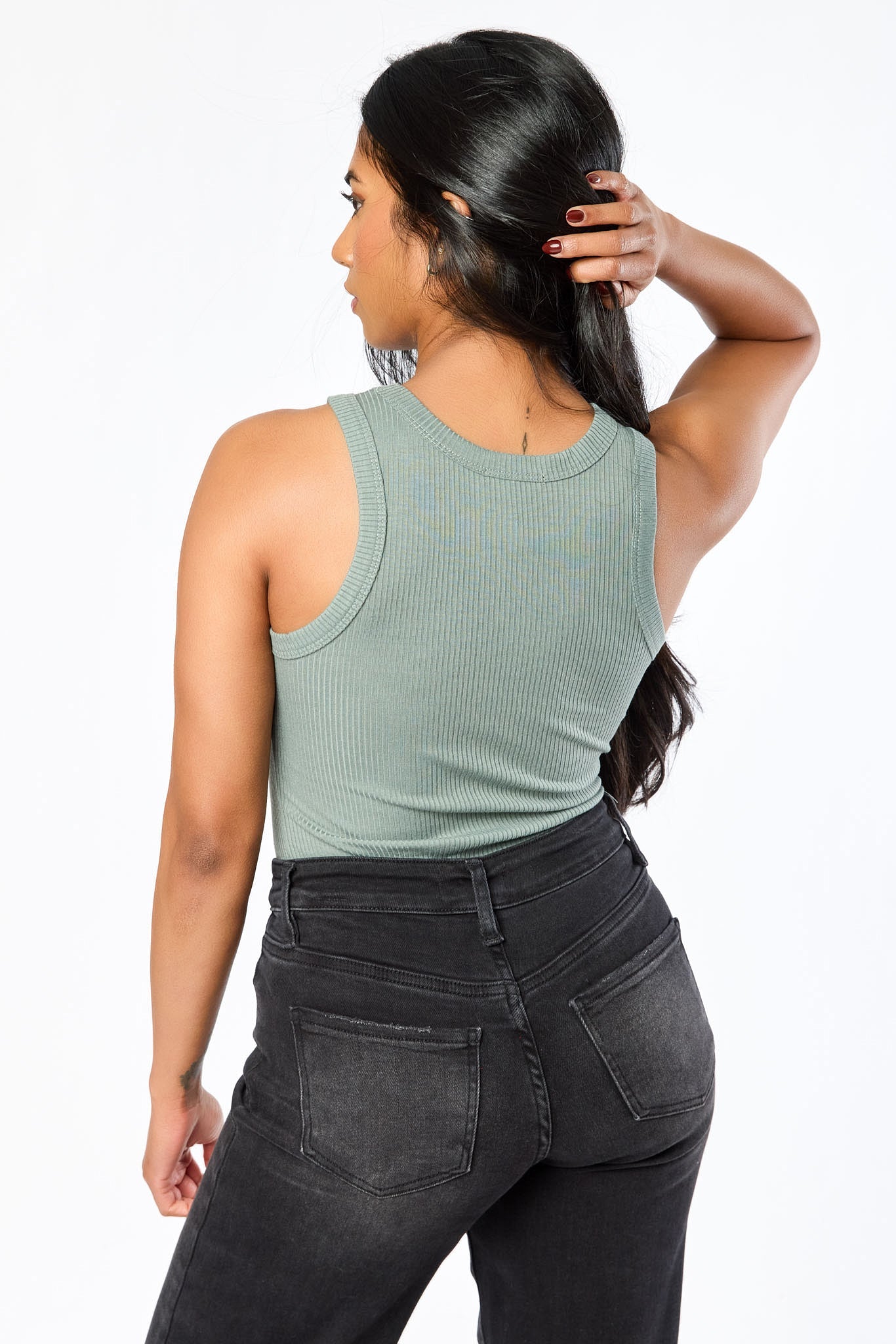 Ribbed High-Neck Long-Length Tank Top