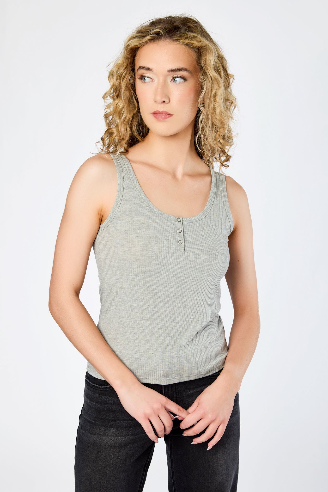 Ribbed Henley Tank Top