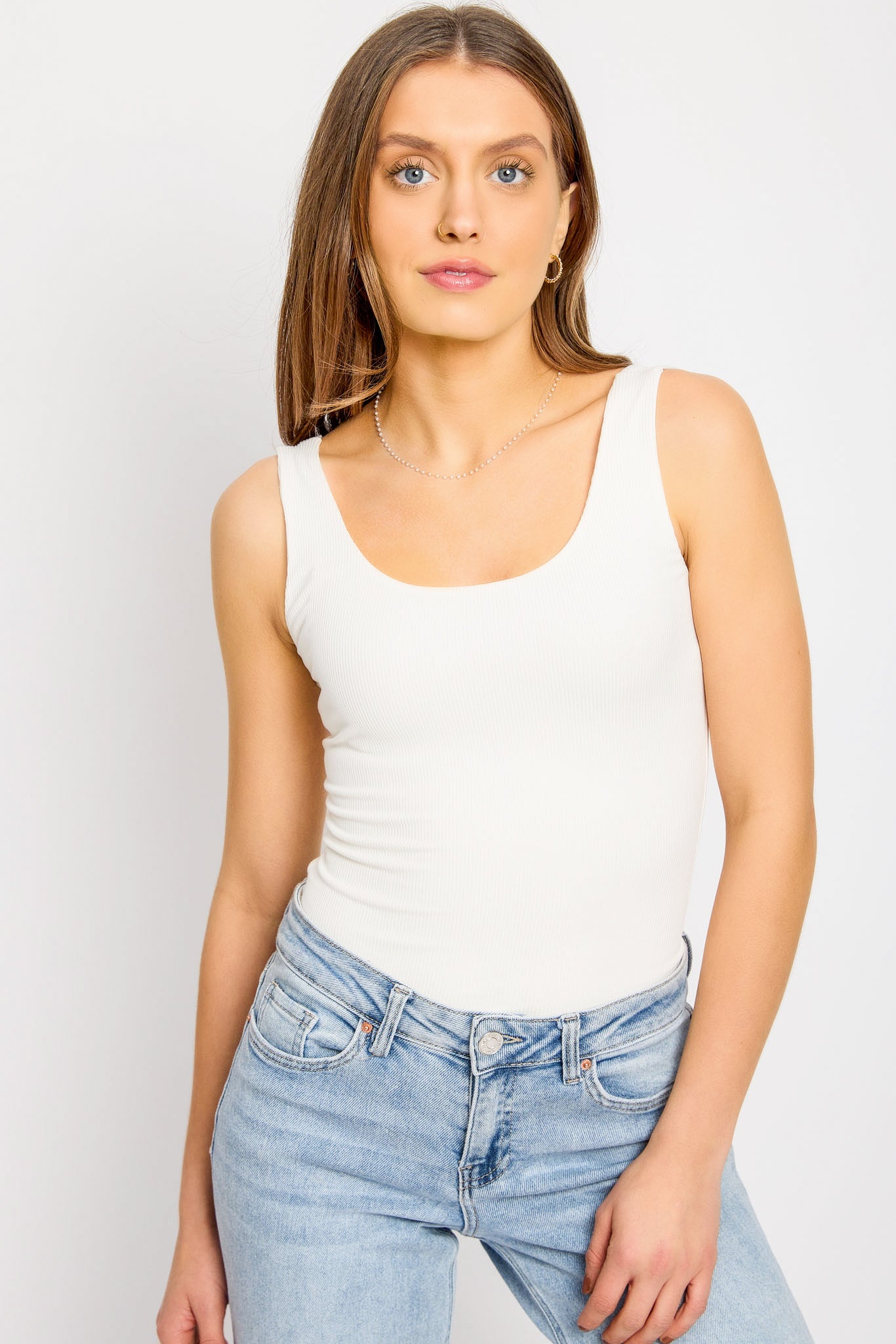 Ribbed Double-Layer Scoop-Neck Tank Top