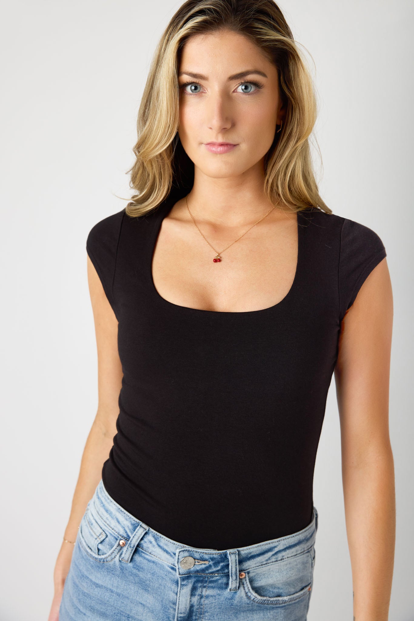 Cap-Sleeve Square-Neck Tee