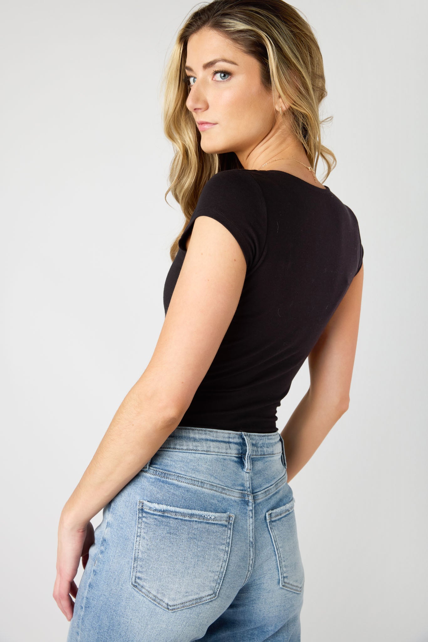 Cap-Sleeve Square-Neck Tee