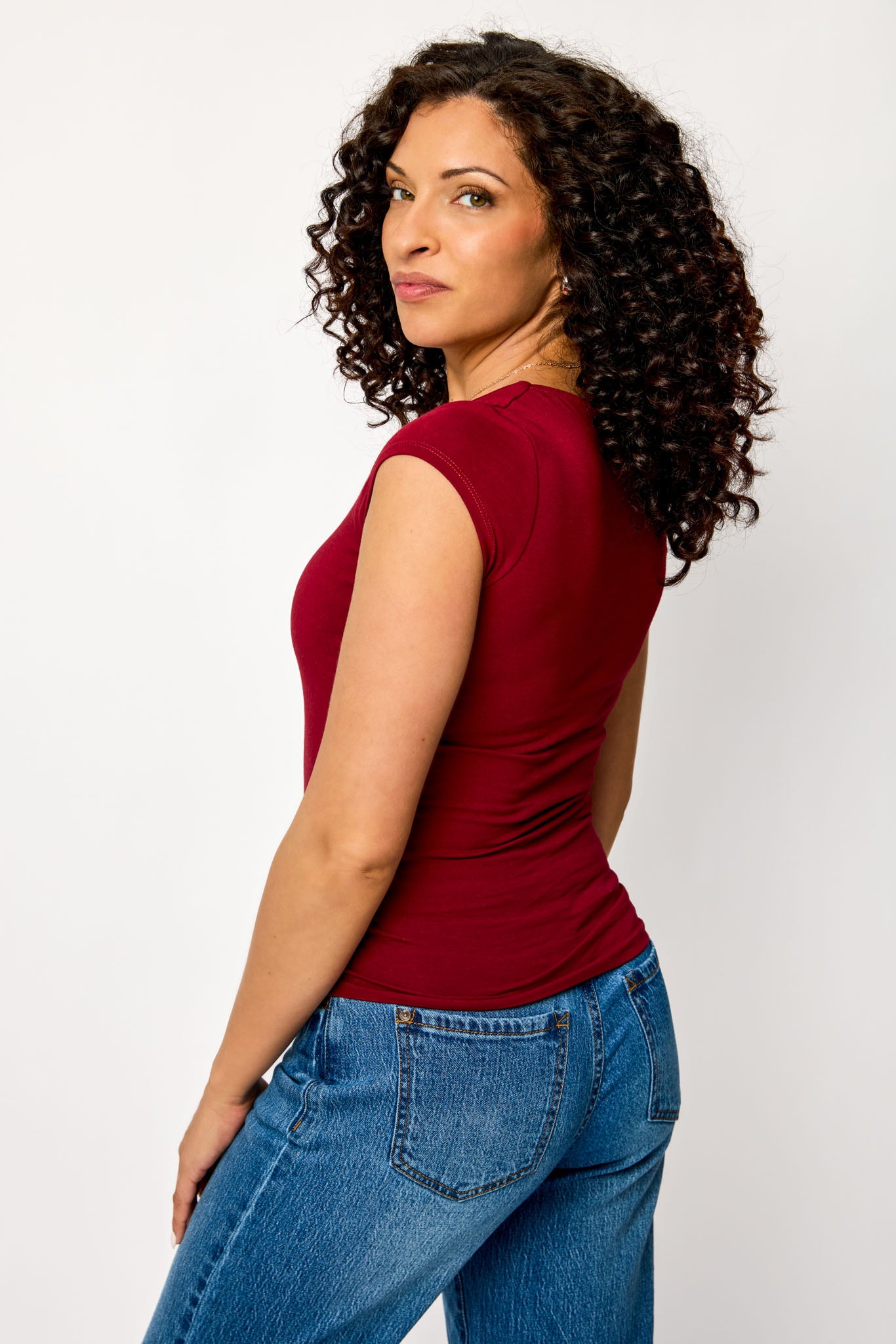 Cap-Sleeve Square-Neck Tee