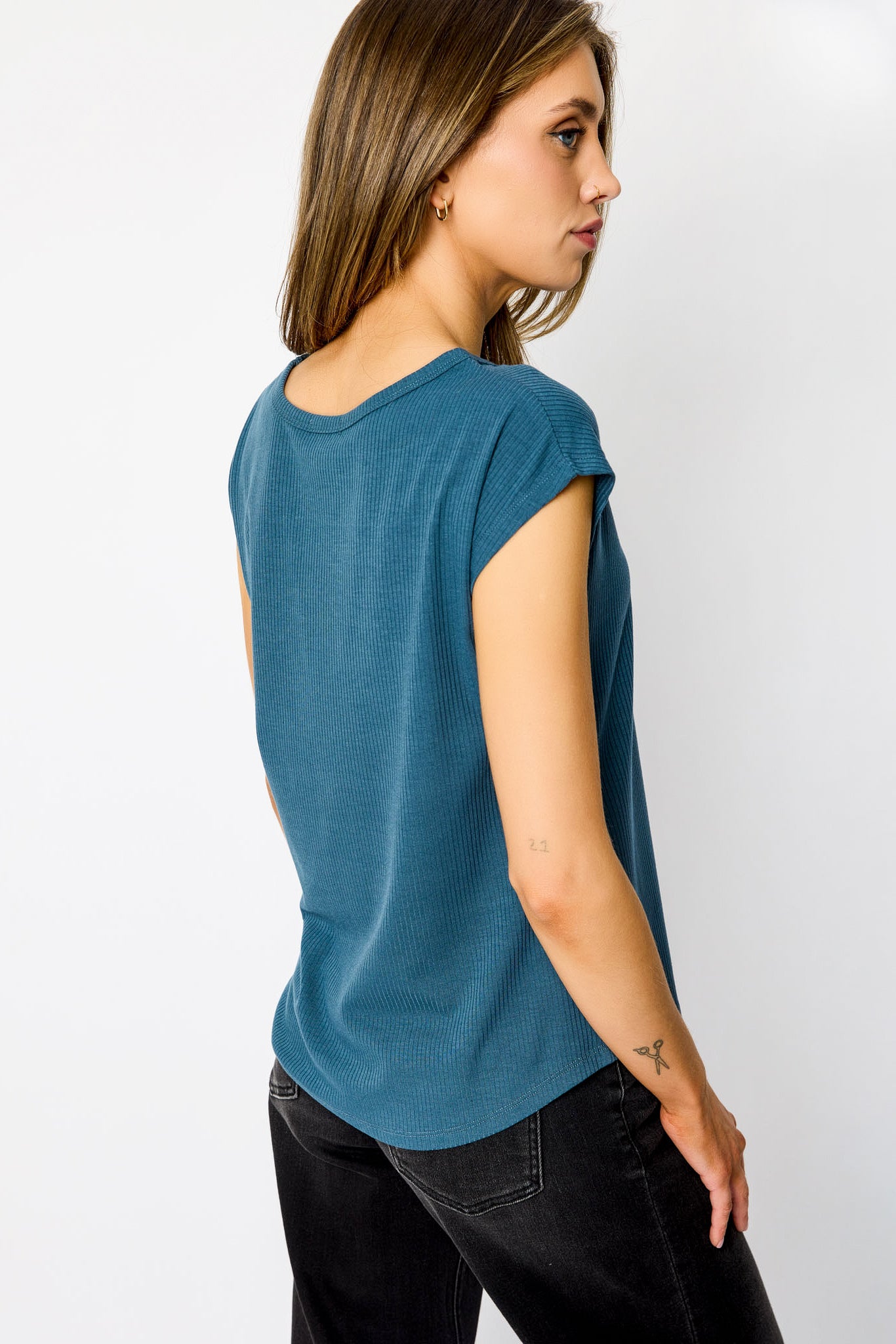 Ribbed Cap-Sleeve Tee
