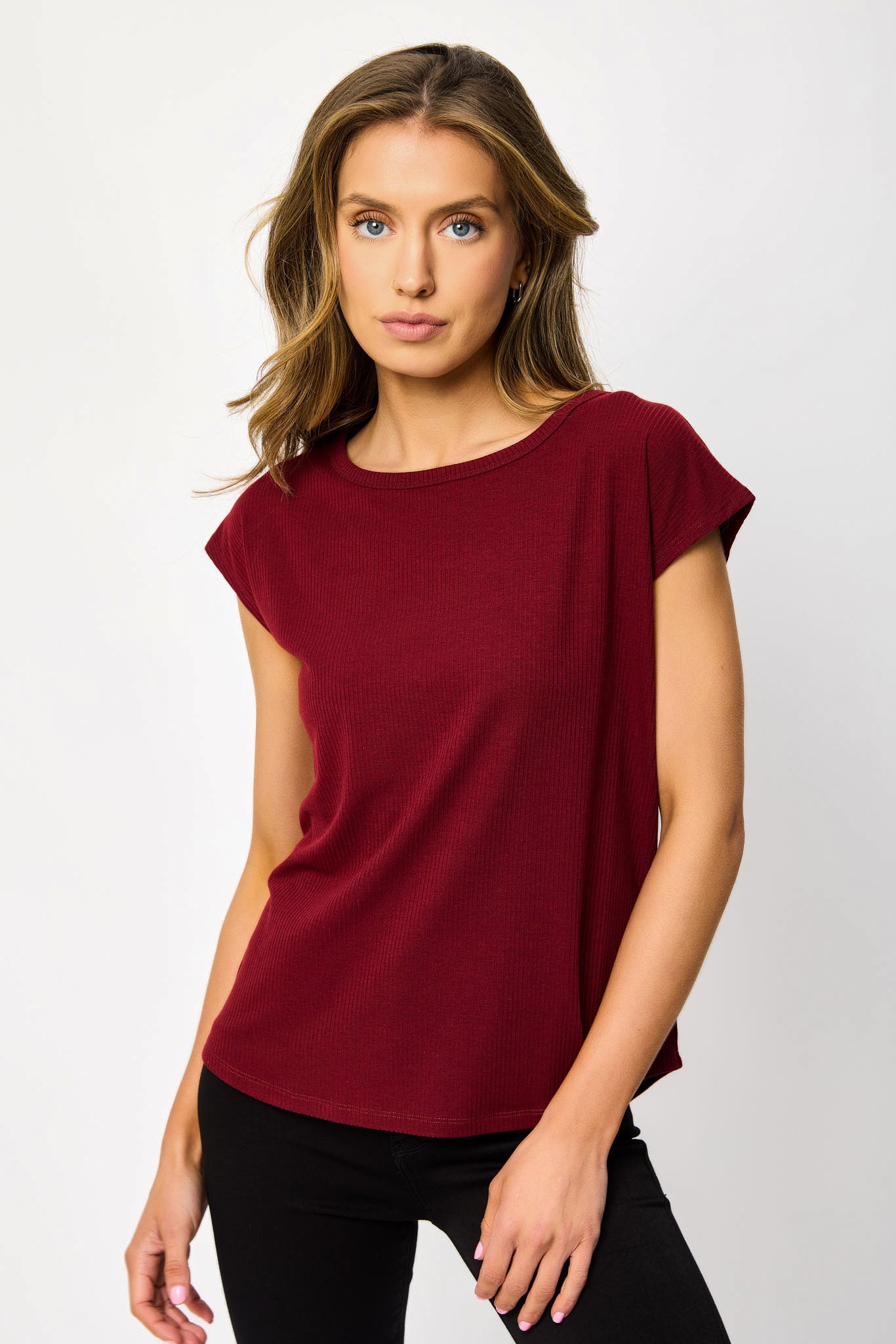 Ribbed Cap-Sleeve Tee