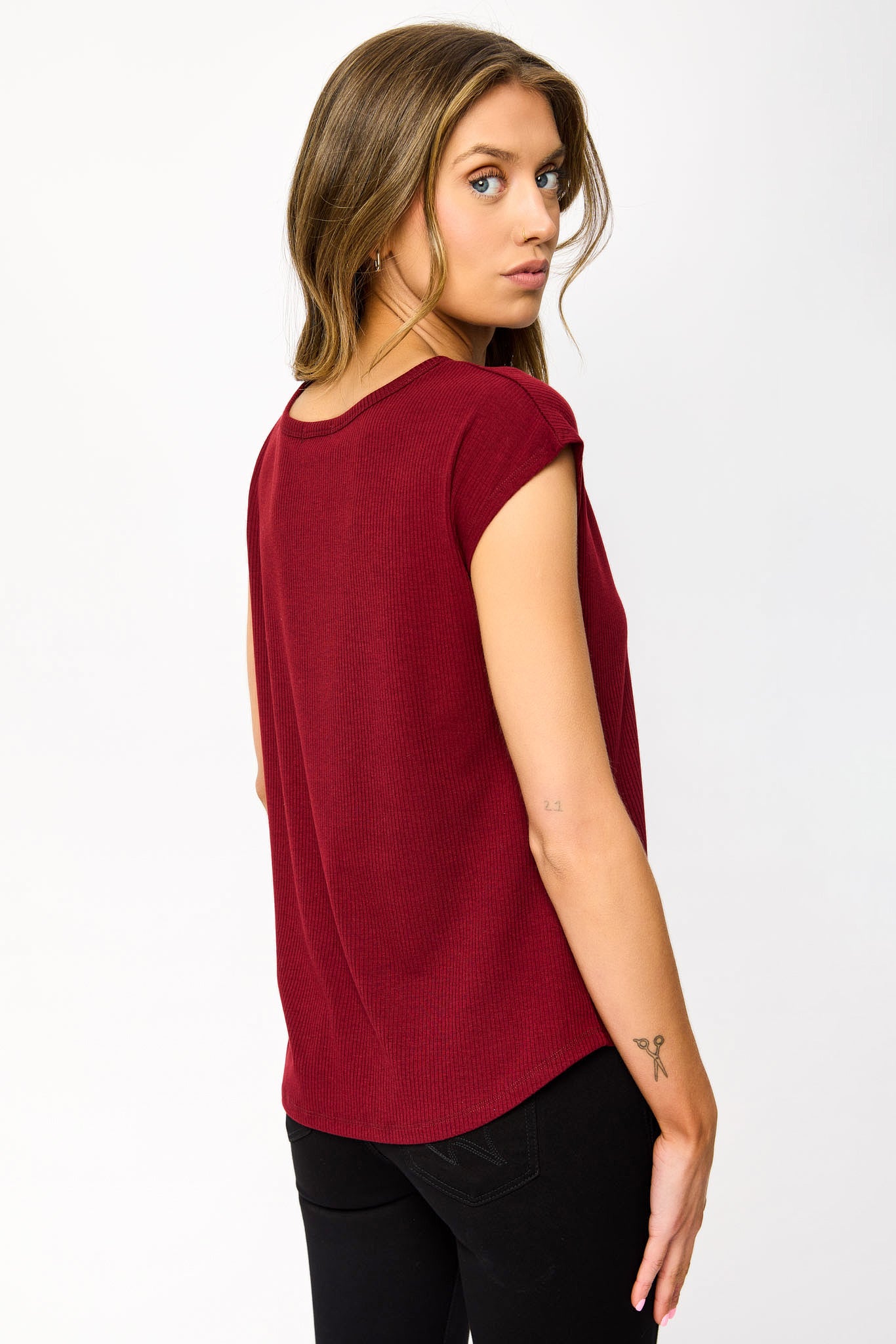 Ribbed Cap-Sleeve Tee