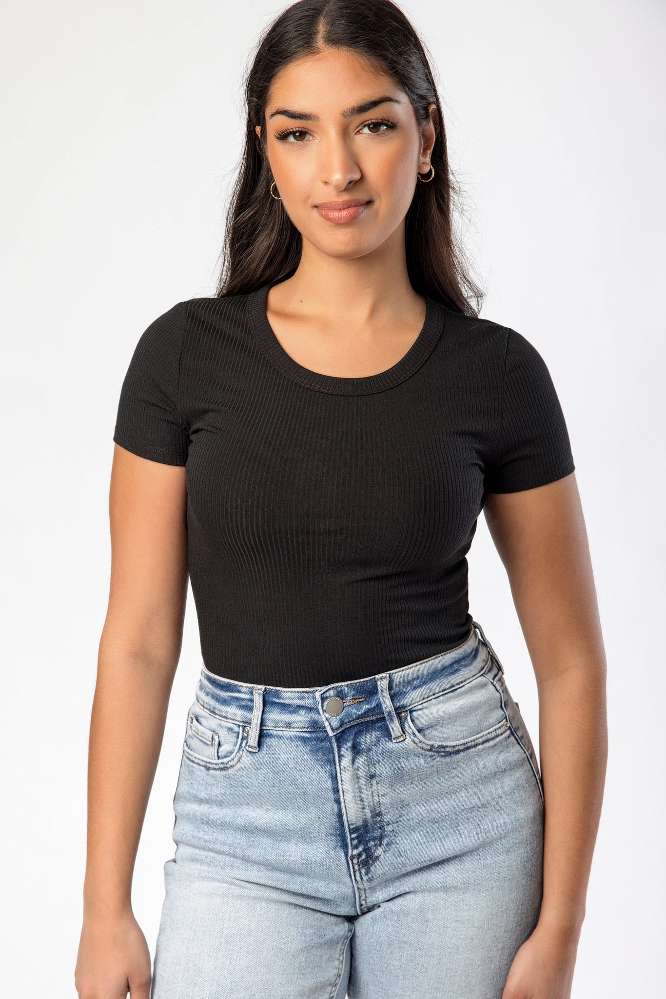 Ribbed Short-Sleeve Crew-Neck Tee