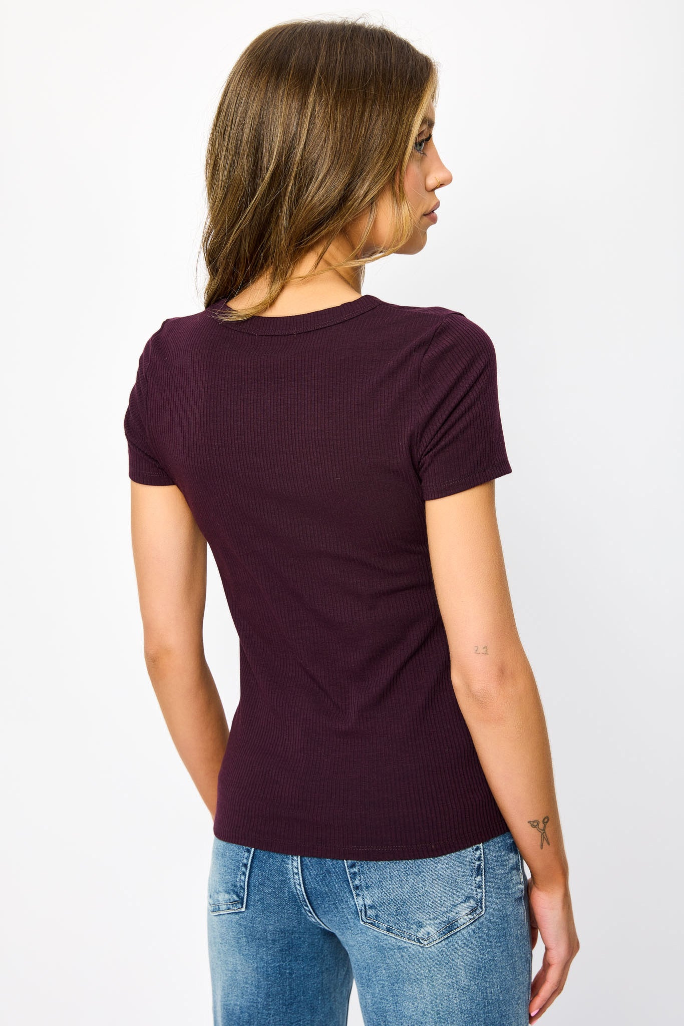 Ribbed Short-Sleeve Crew-Neck Tee