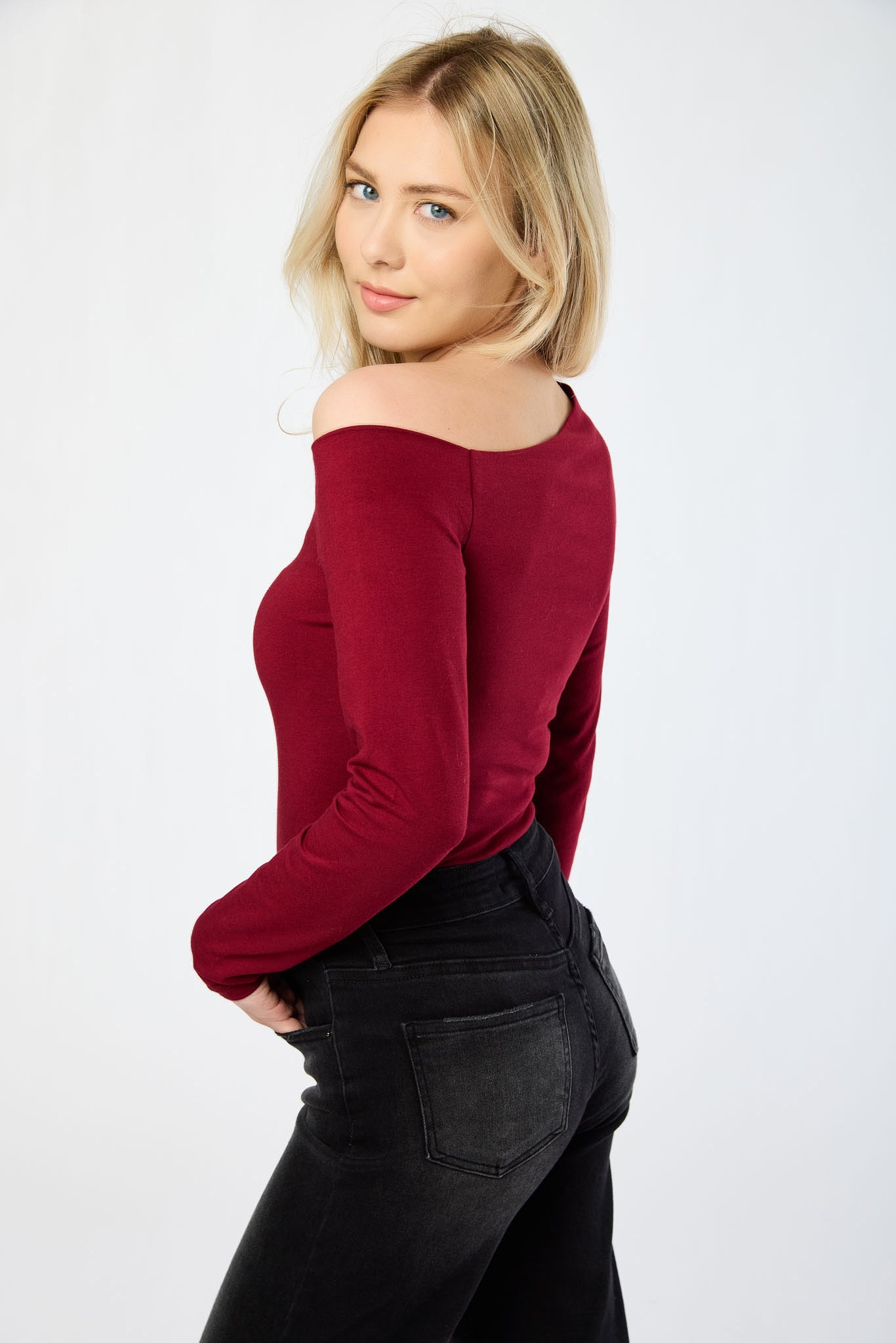 Asymmetrical Neckline Long-Sleeve Tee