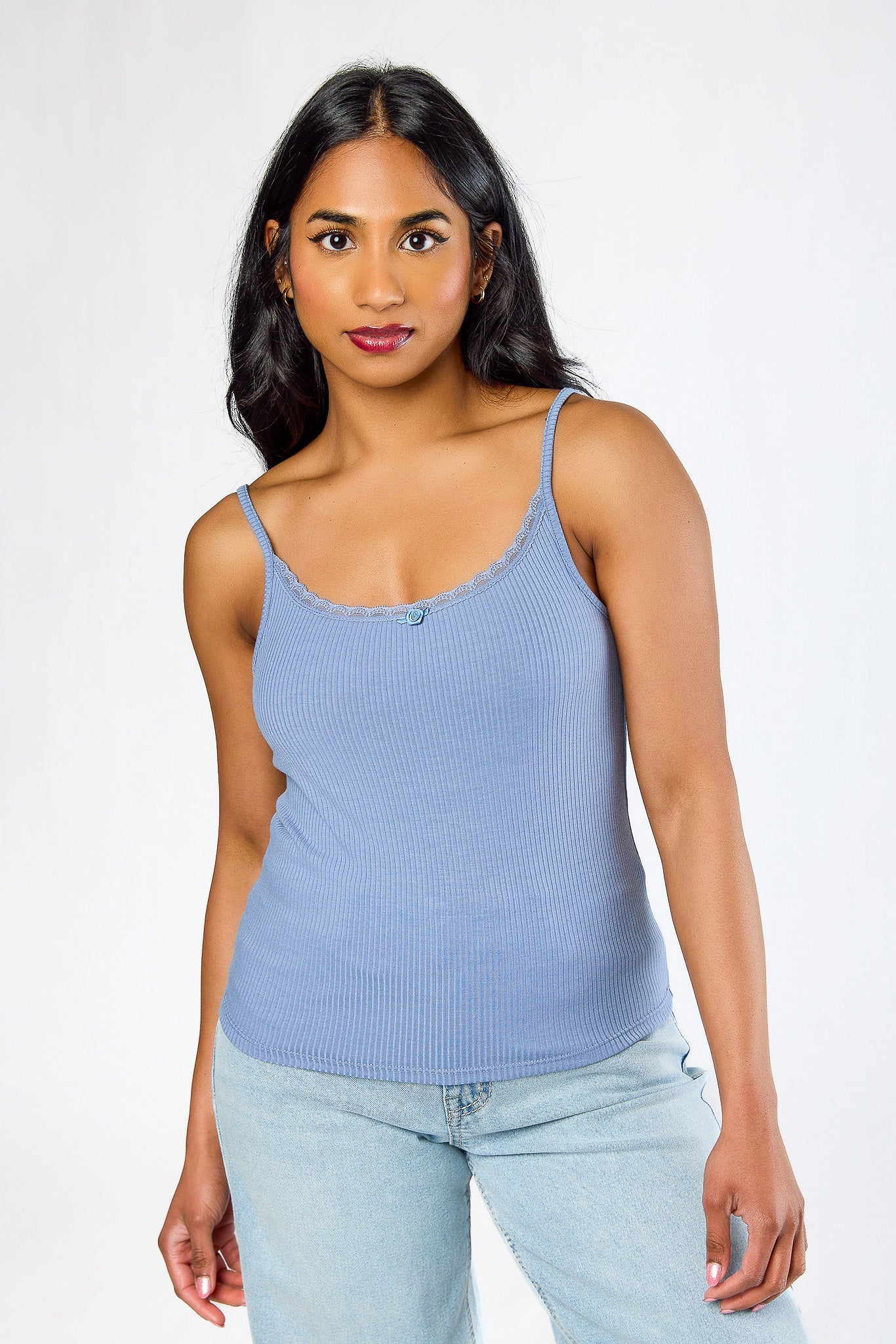 Ribbed Lace Trim Rosette Cami