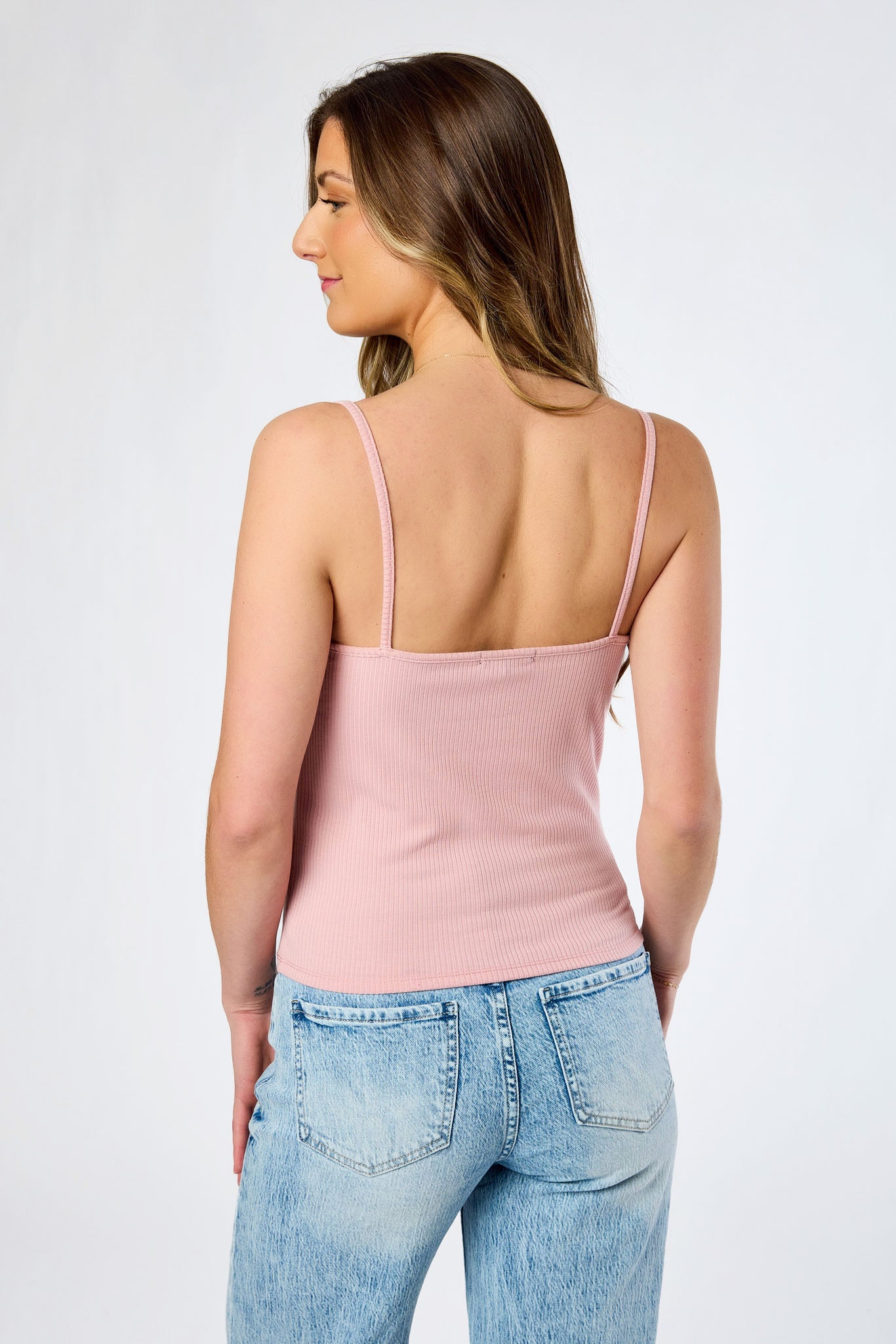 Ribbed Lace Trim Rosette Cami