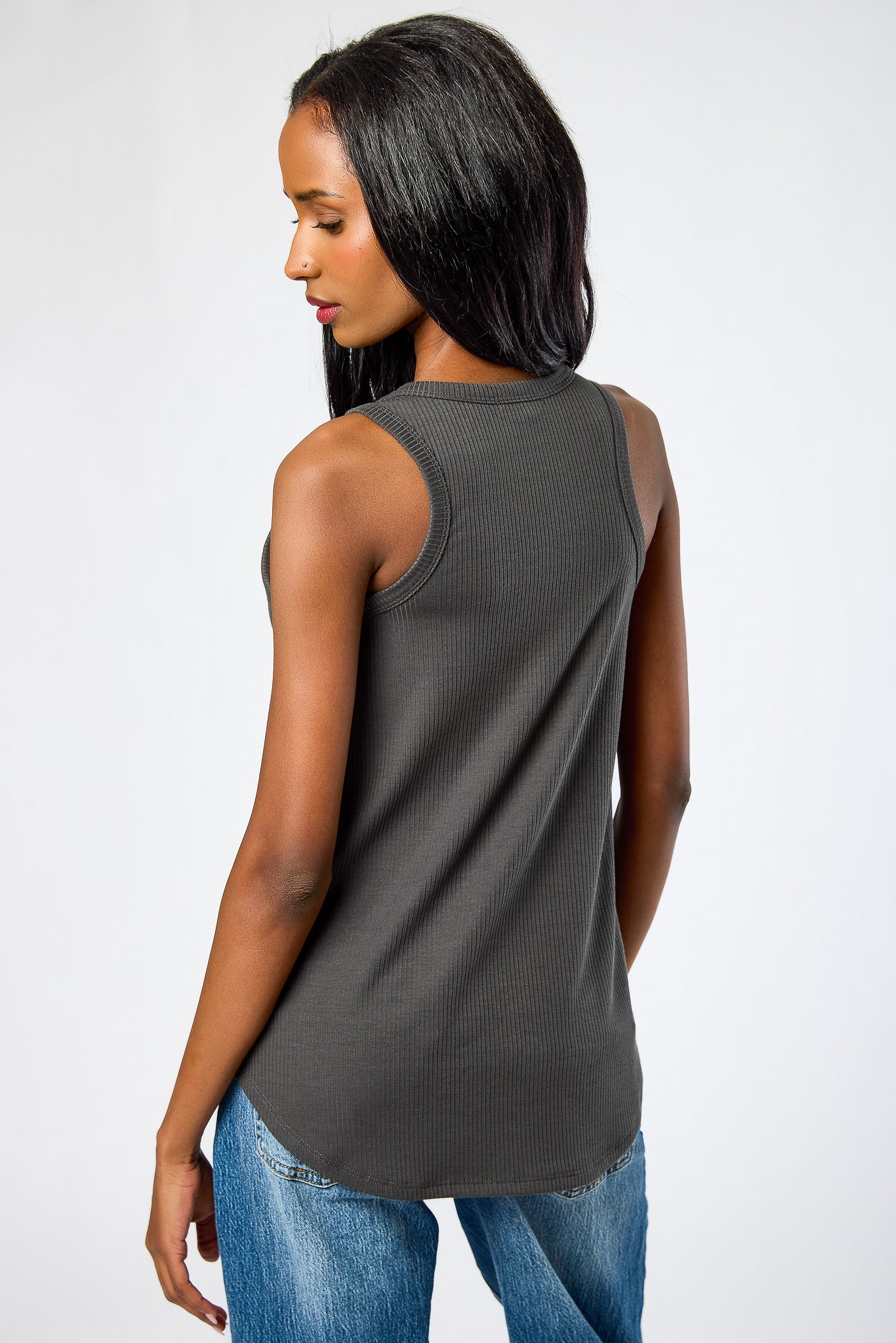 Ribbed Crew-Neck Sleeveless Swing Tunic