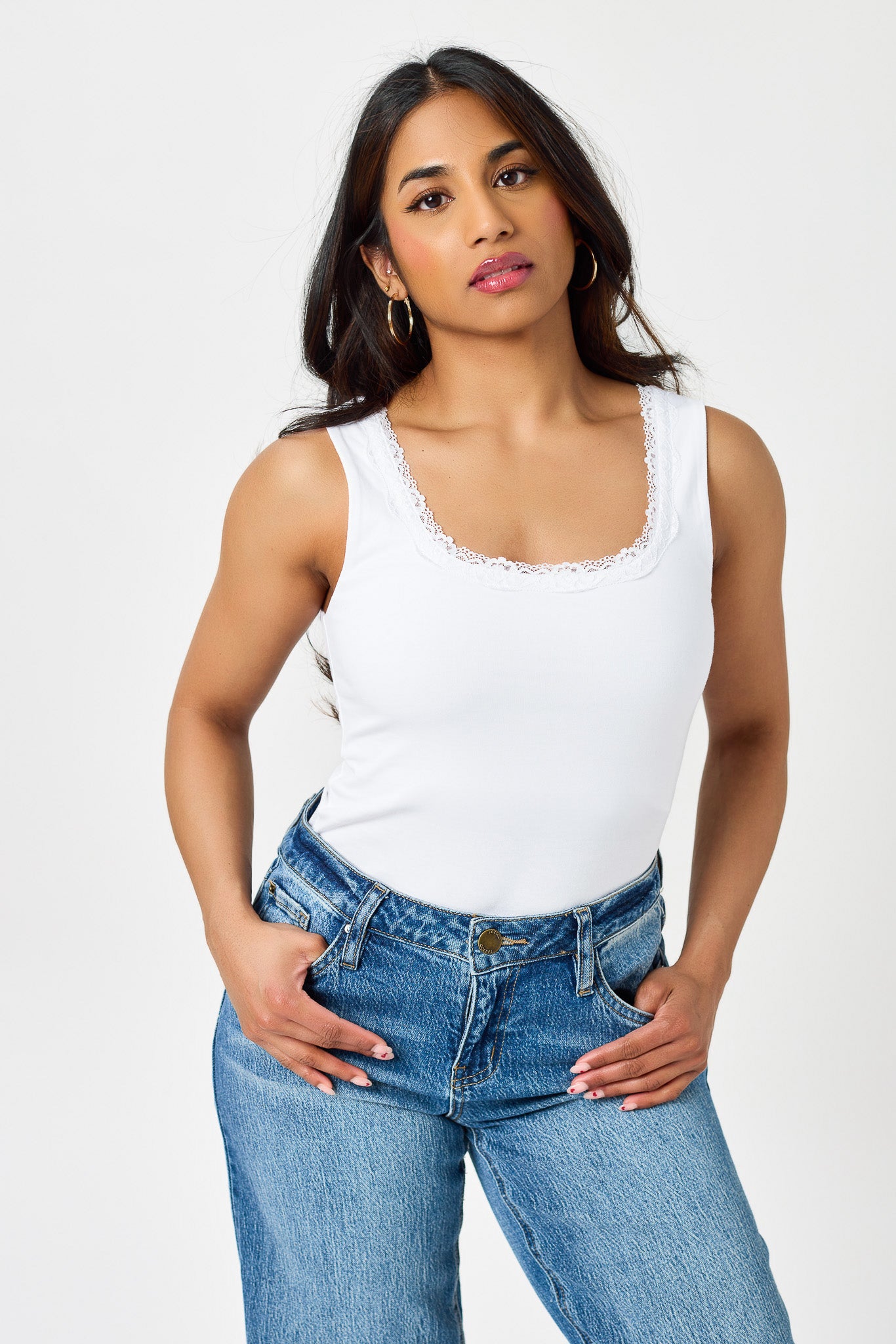 Lace Trim Square-Neck Tank Top