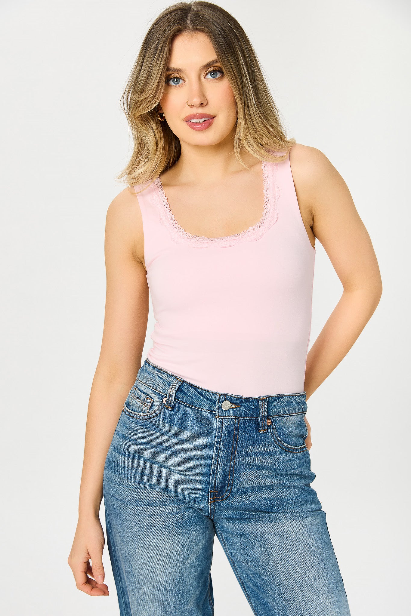 Lace Trim Square-Neck Tank Top