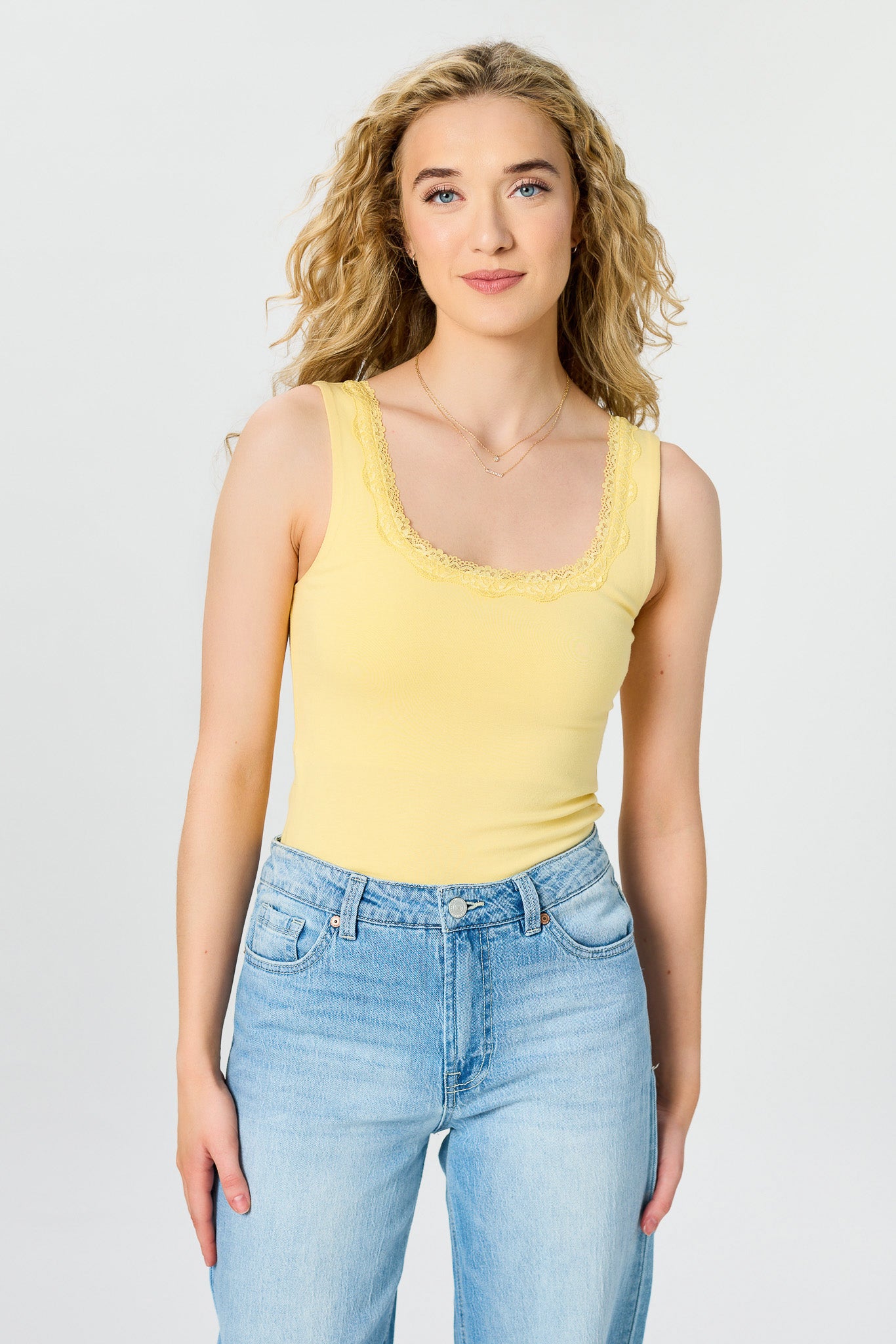 Lace Trim Square-Neck Tank Top