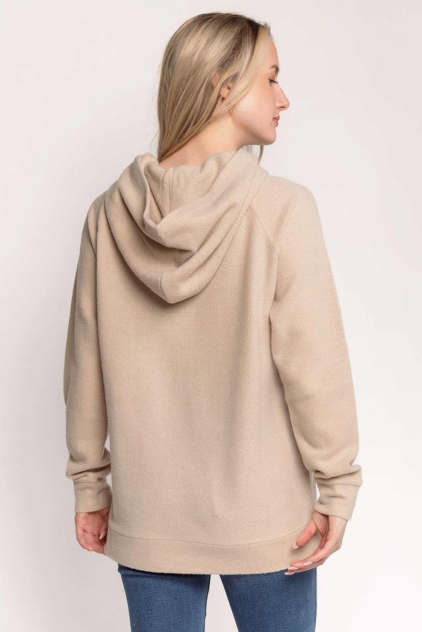 Textured Sweater-Knit Hoodie