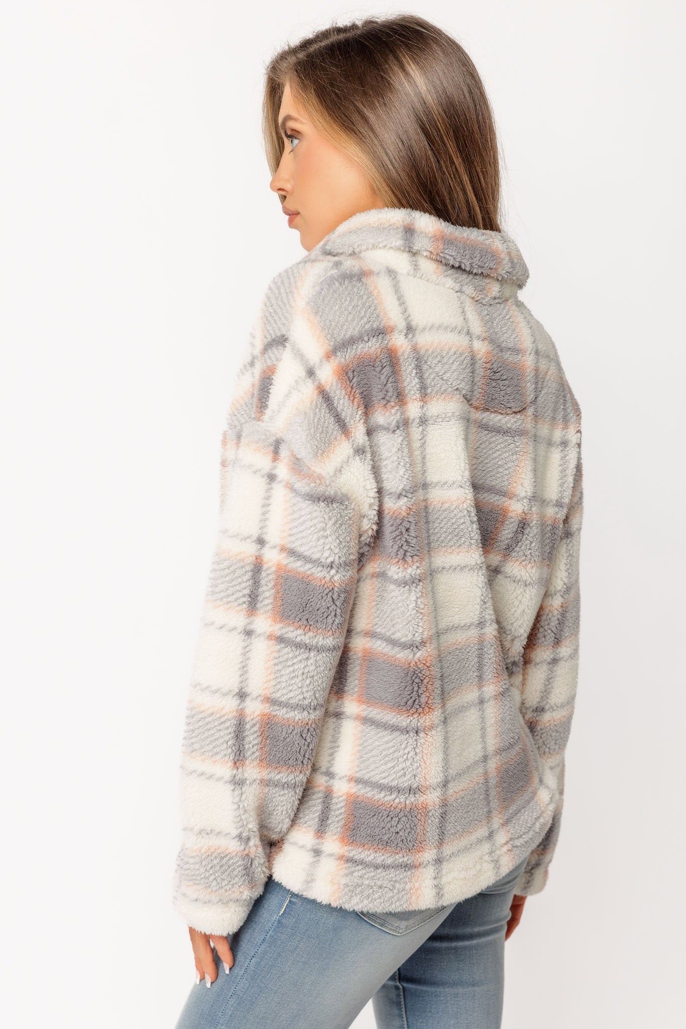 Plaid Quarter-Zip Teddy Sherpa Popover