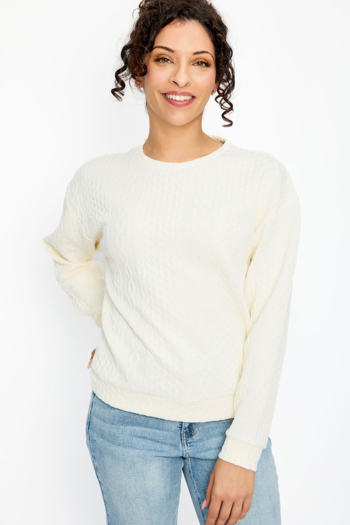 Jacquard Crew-Neck Cable-Knit Sweater