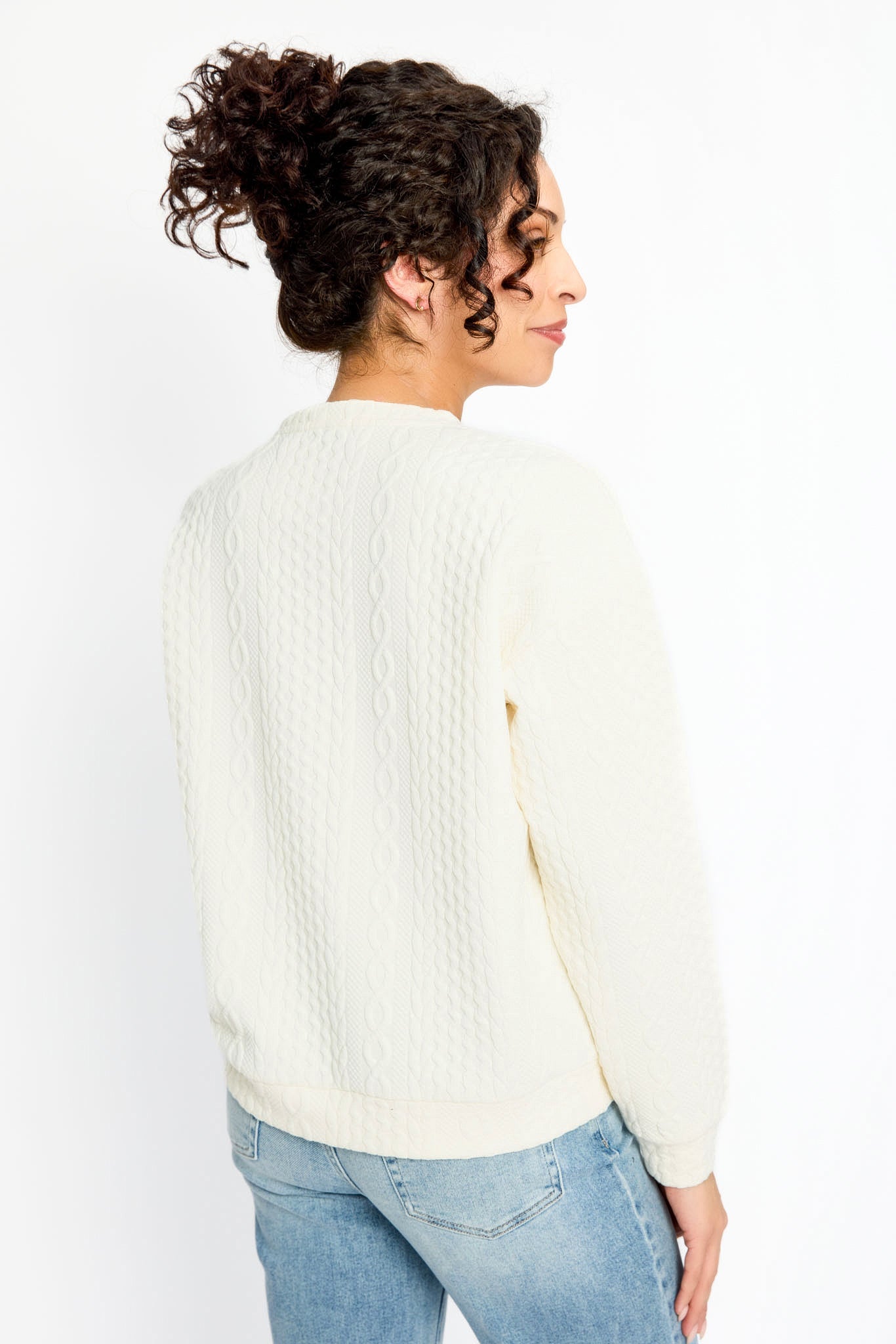 Jacquard Crew-Neck Cable-Knit Sweater