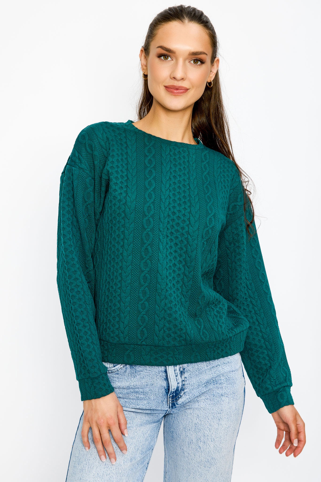 Jacquard Crew-Neck Cable-Knit Sweater