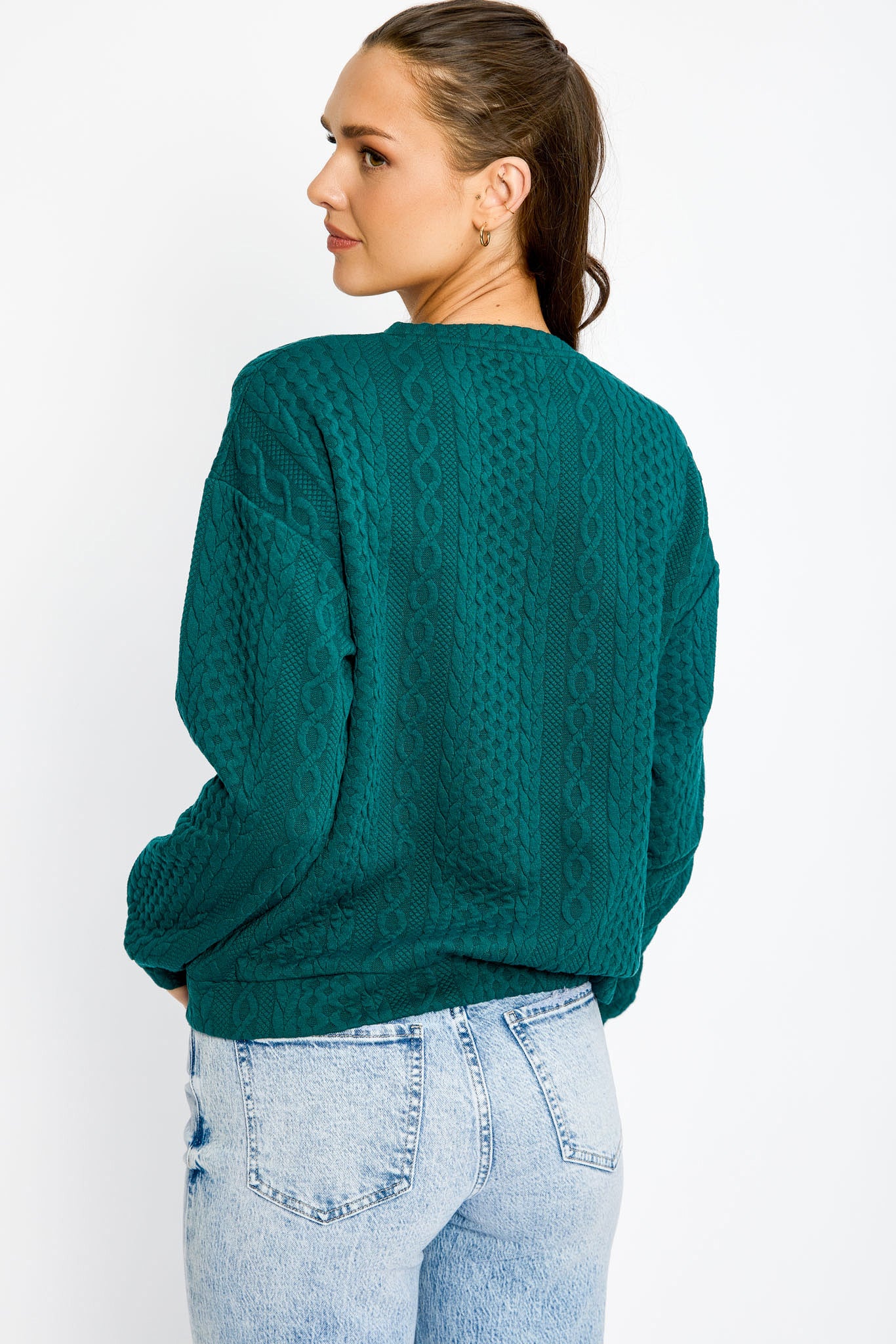 Jacquard Crew-Neck Cable-Knit Sweater