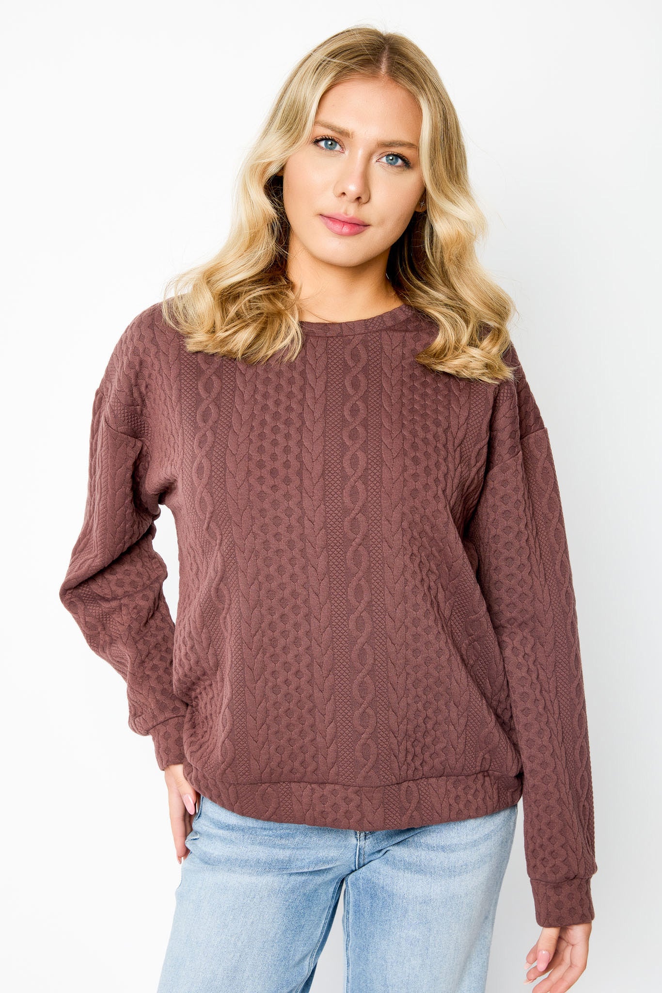 Jacquard Crew-Neck Cable-Knit Sweater
