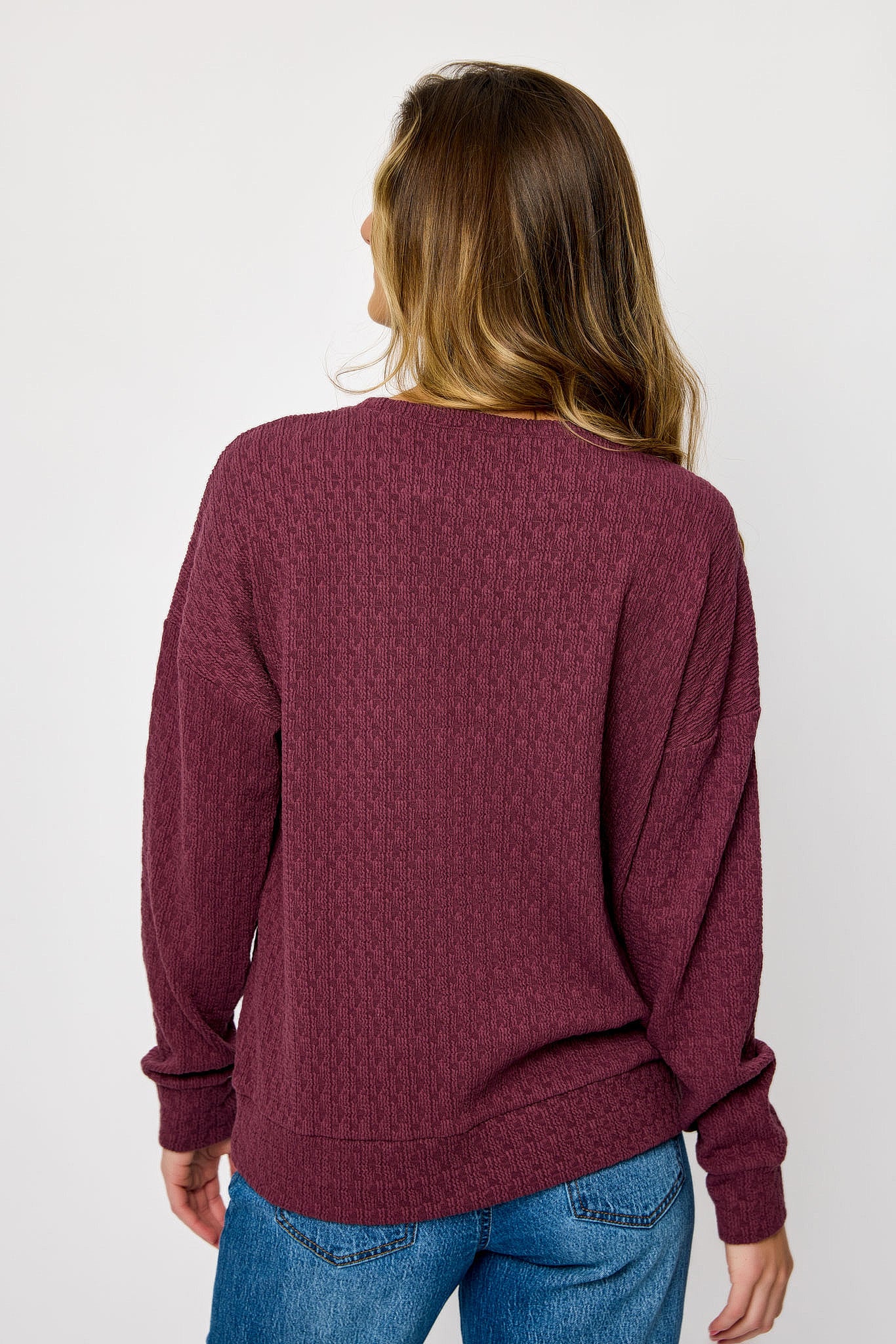 Textured Crew-Neck Knit Sweatshirt