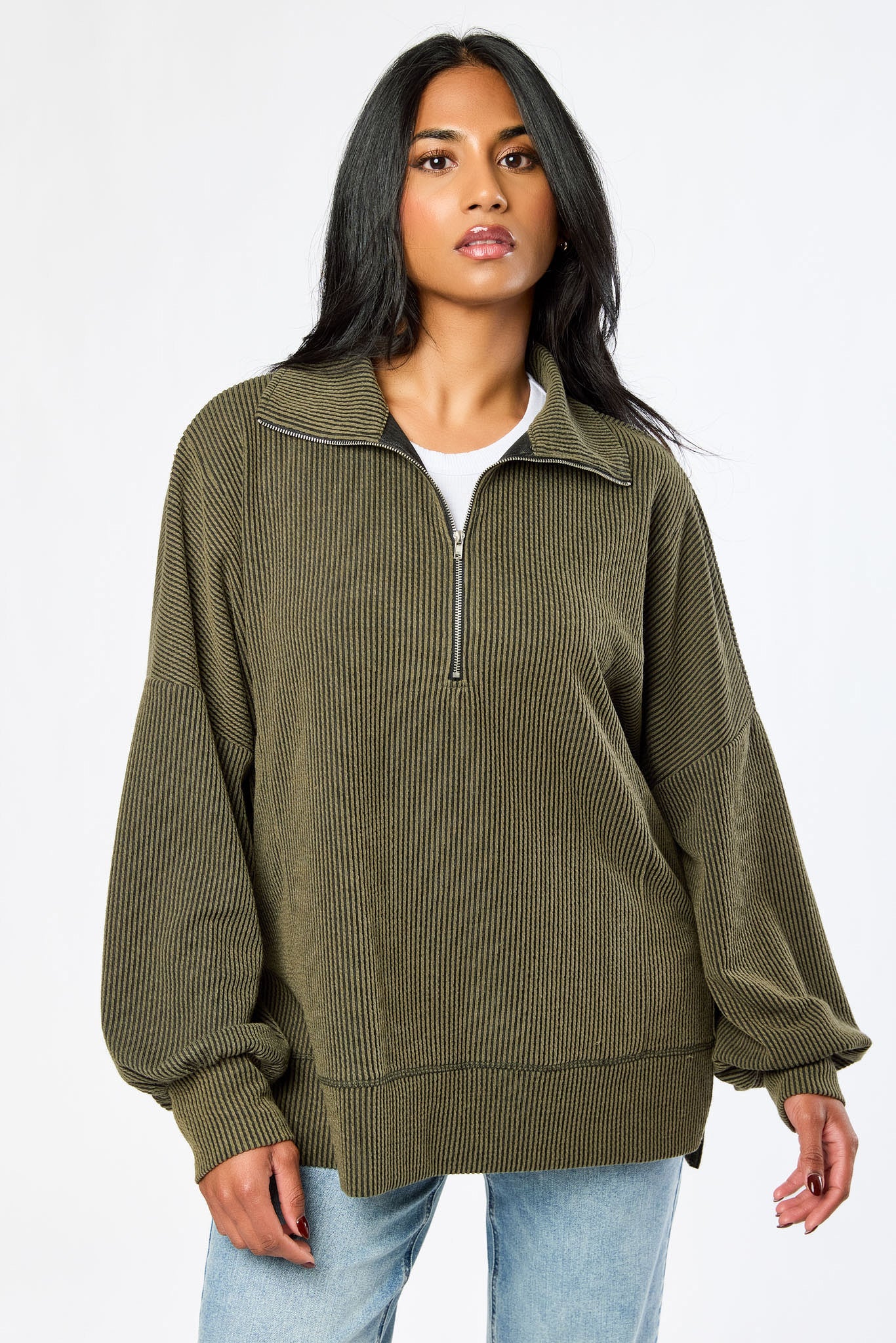 Oversized Cozy Rib Quarter Zip Top