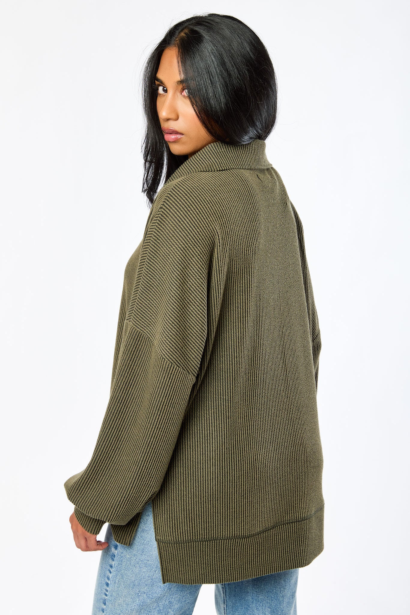 Oversized Cozy Rib Quarter Zip Top