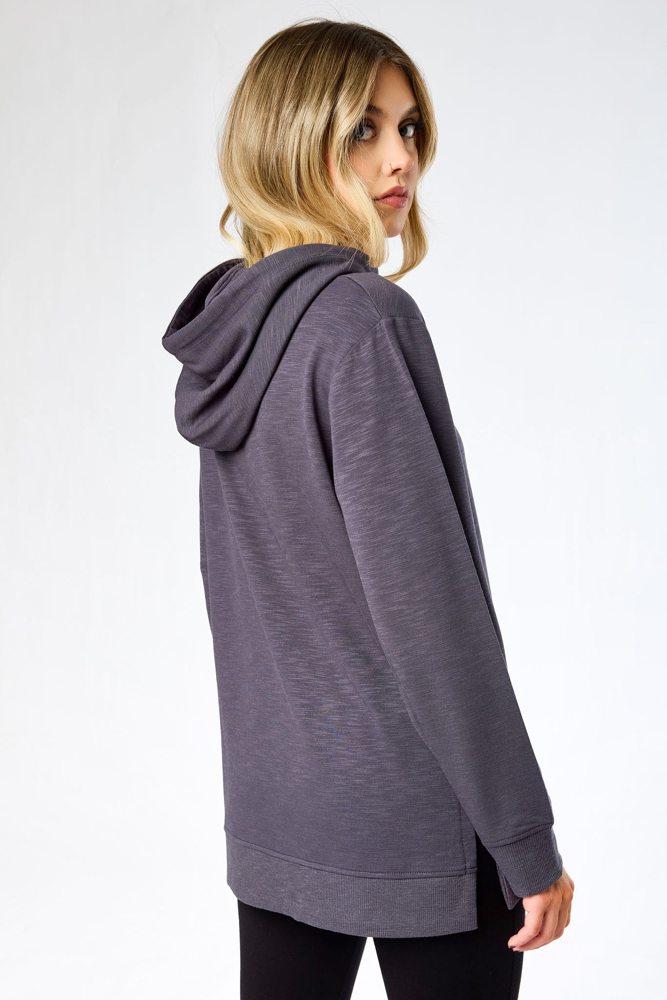 Hooded Fleece Sweatshirt with Side Slits