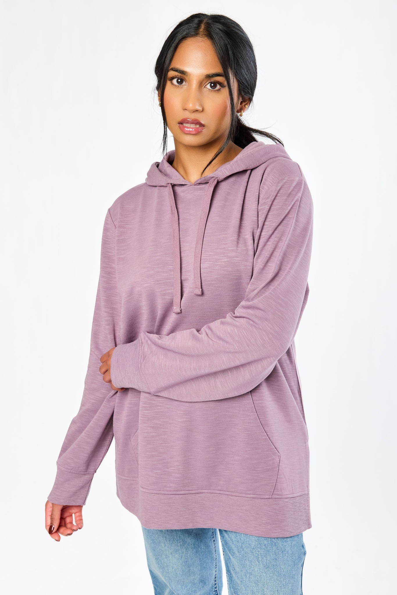 Hooded Fleece Sweatshirt with Side Slits