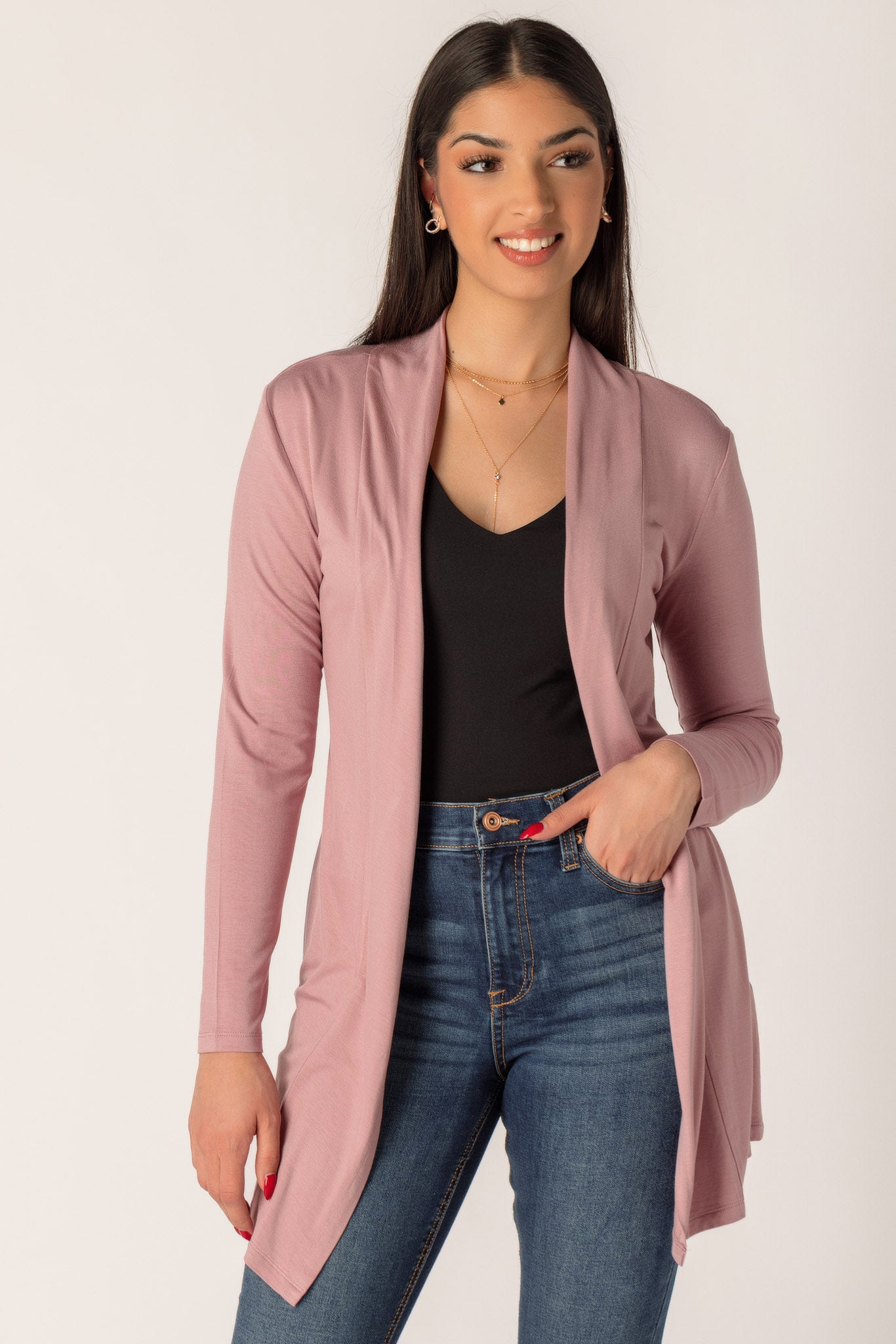 Rayon Long Sleeve Open Cardigan