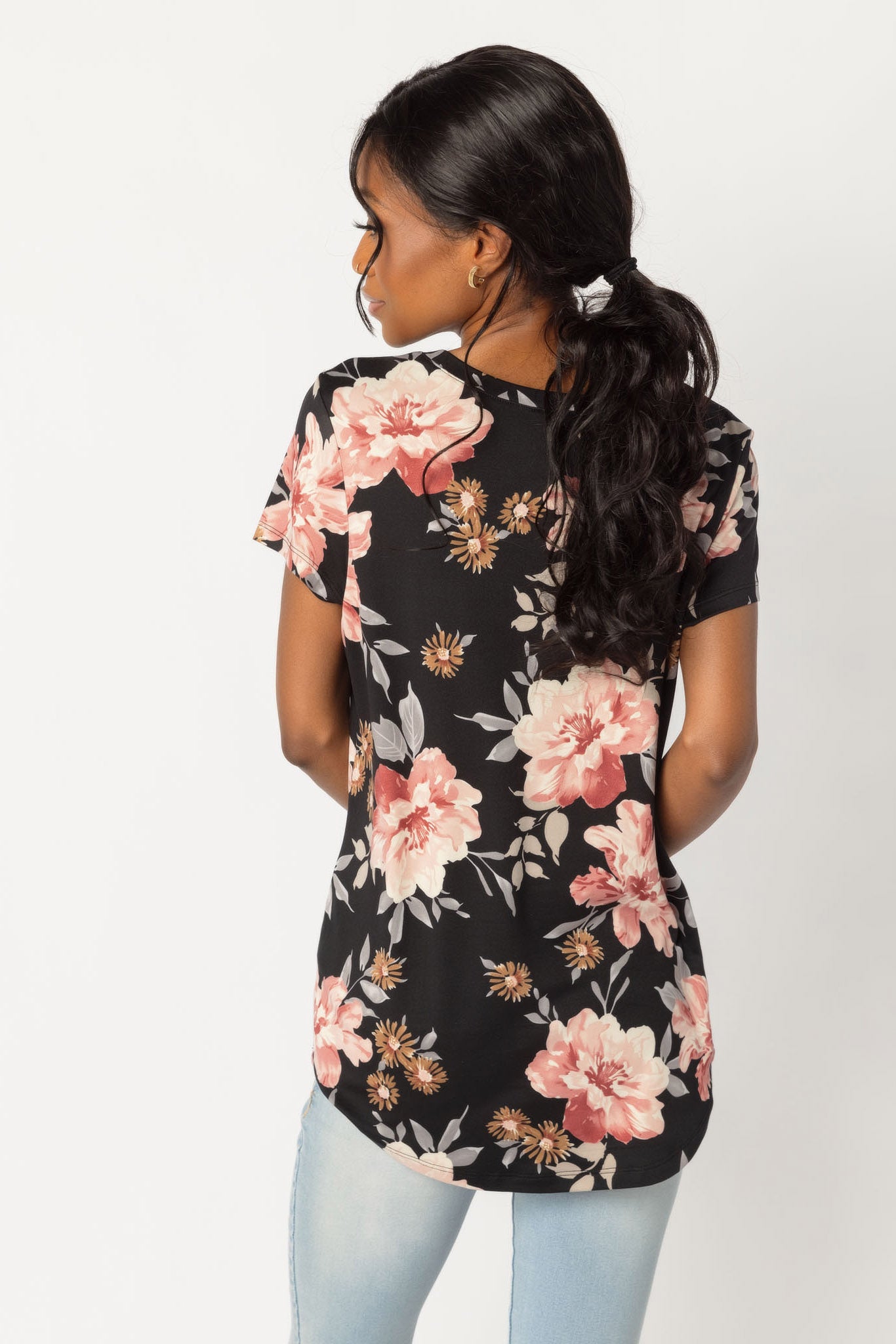 Pink Floral Scoop Neck T-Shirt