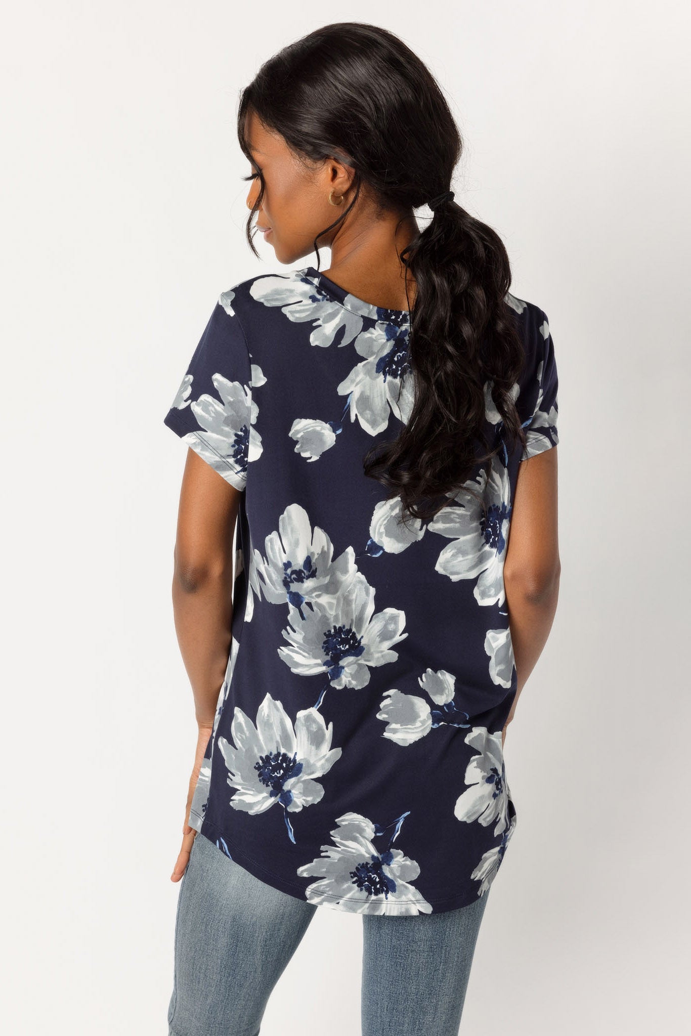 Navy Floral Scoop Neck T-Shirt