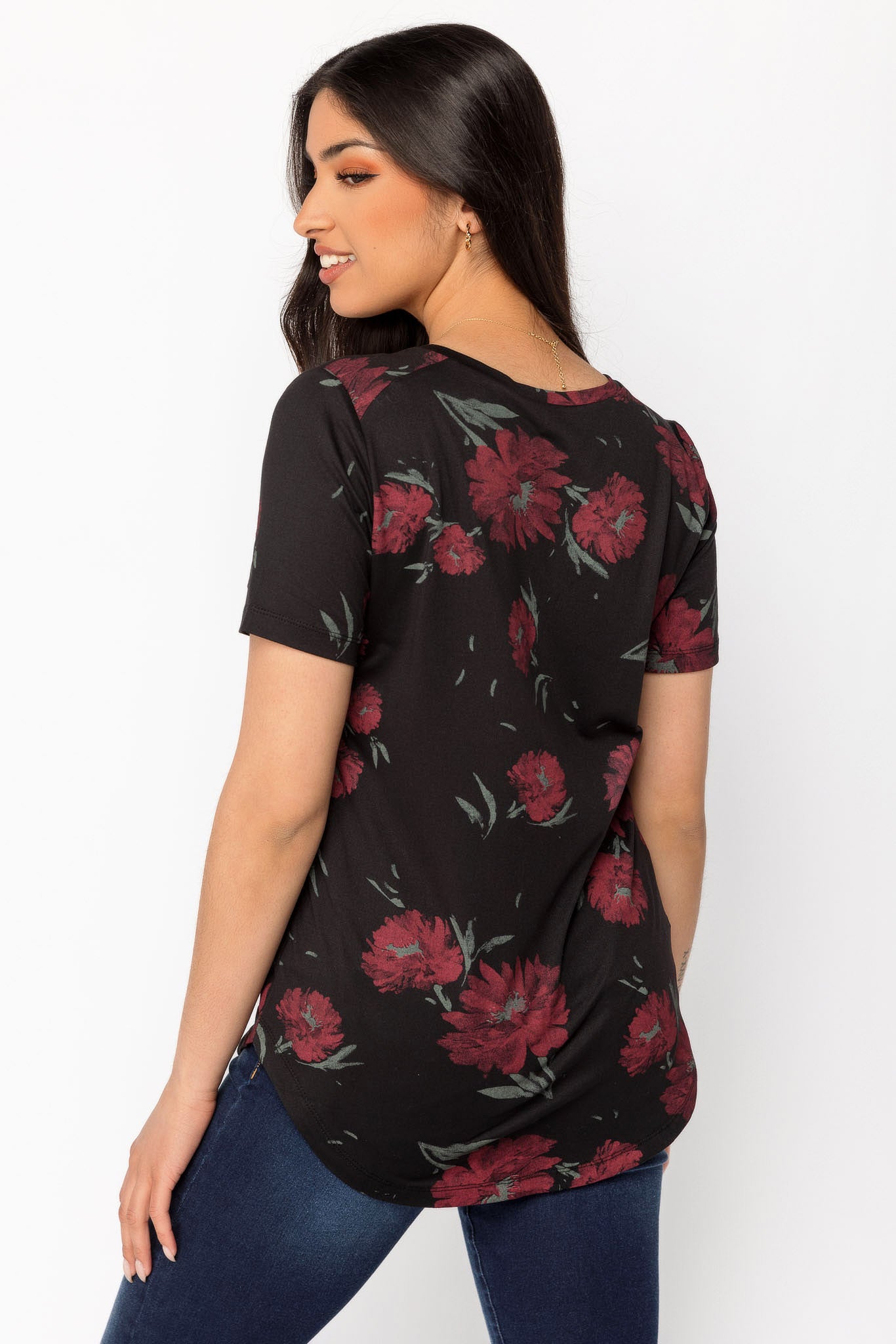 Floral Short-Sleeve V-Neck Top
