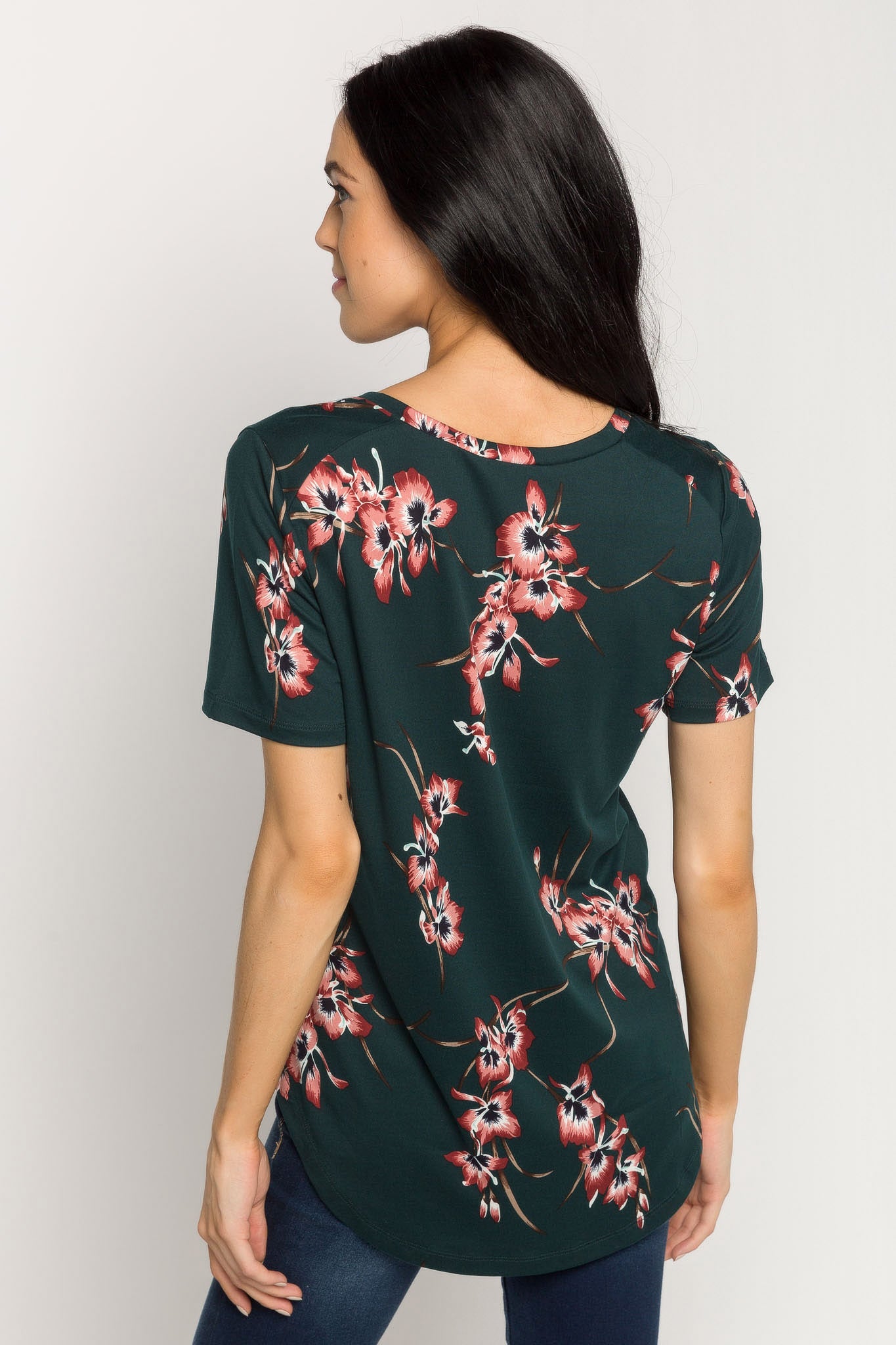 Orchid Print Short-Sleeve V-Neck Top