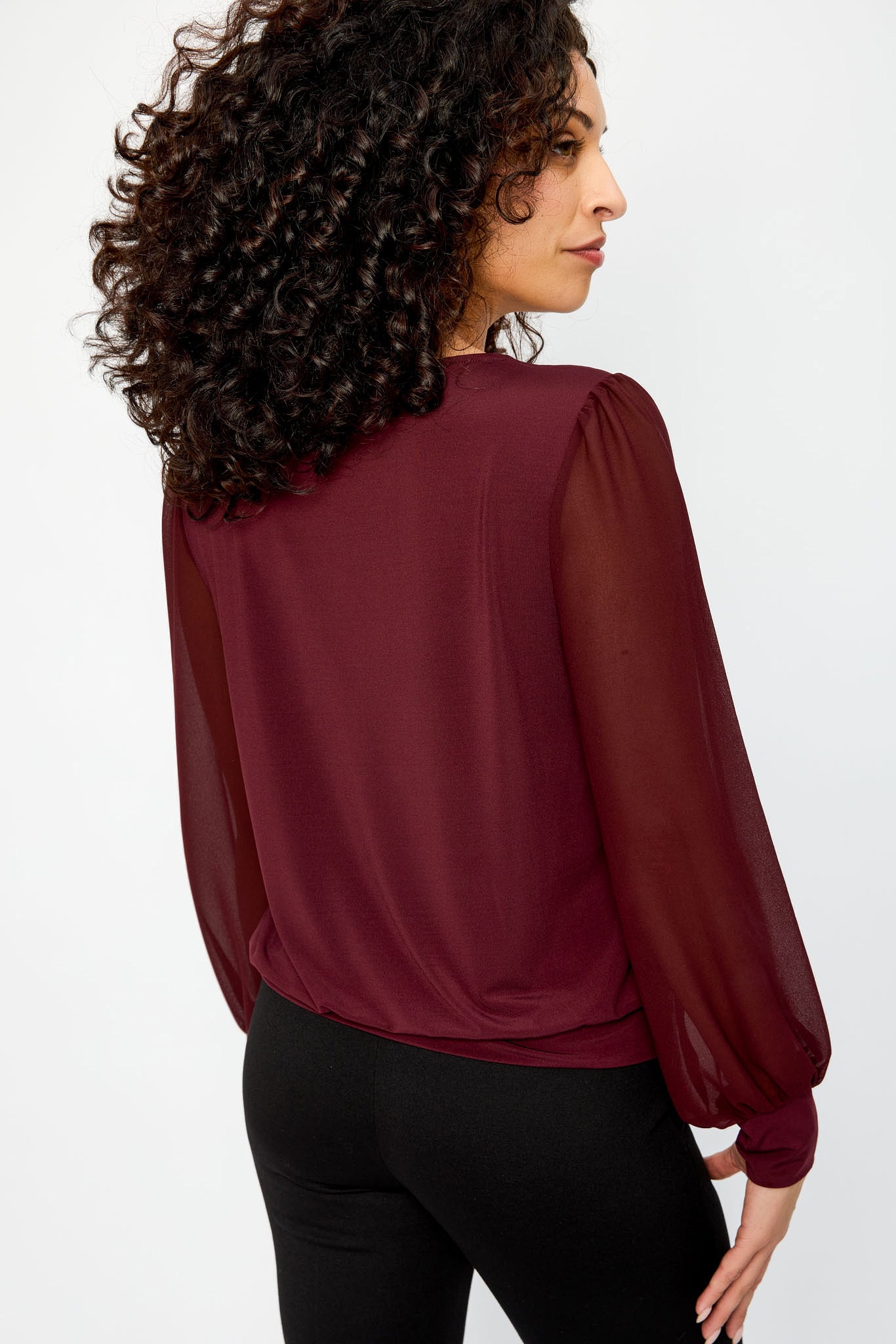 Banded Chiffon Balloon Sleeve Top