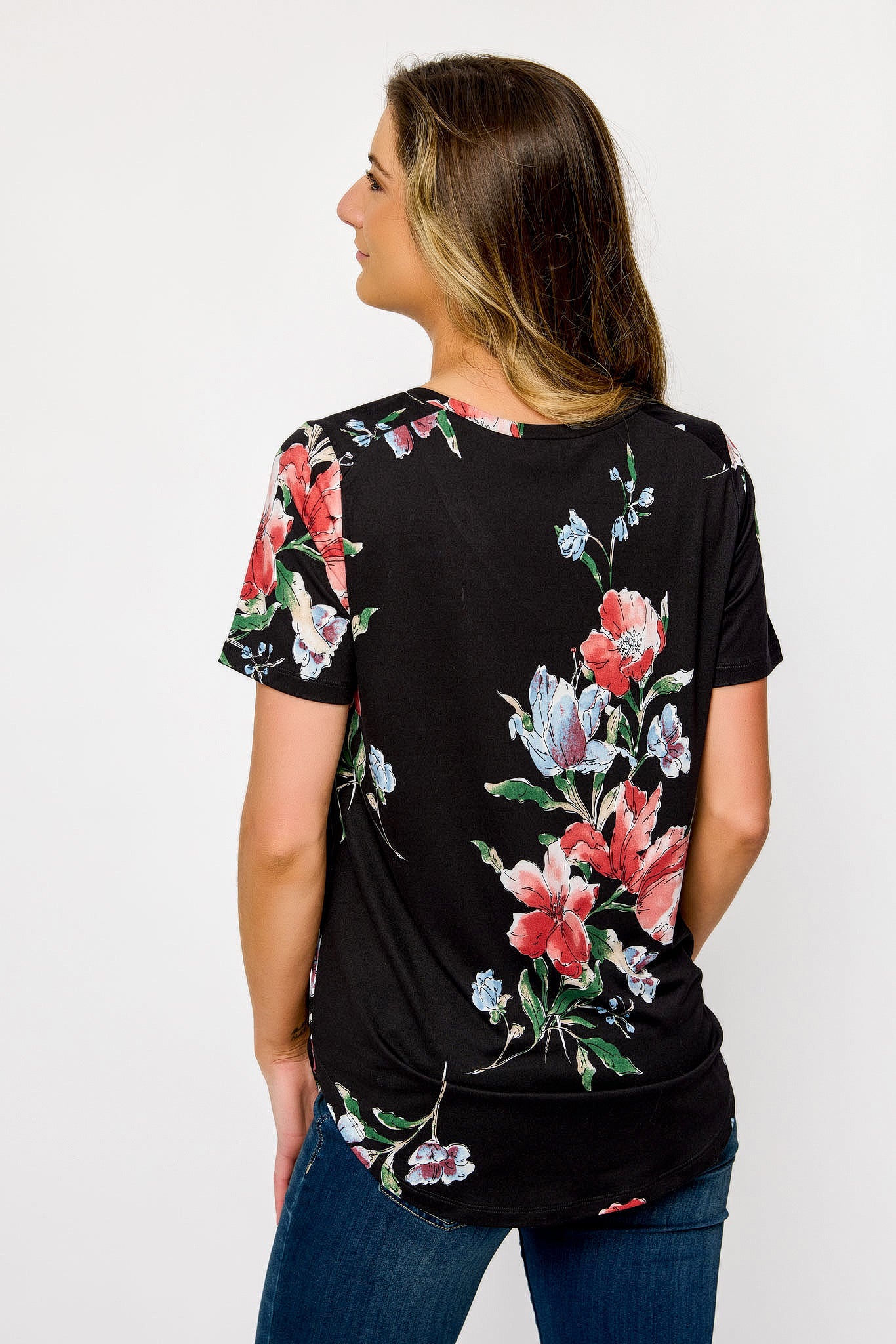 Floral V-Neck Short Sleeve Tee