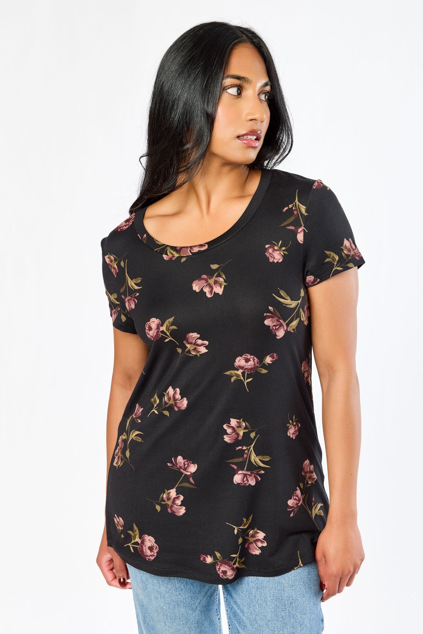 Peony Cap-Sleeve Scoop-Neck Tee