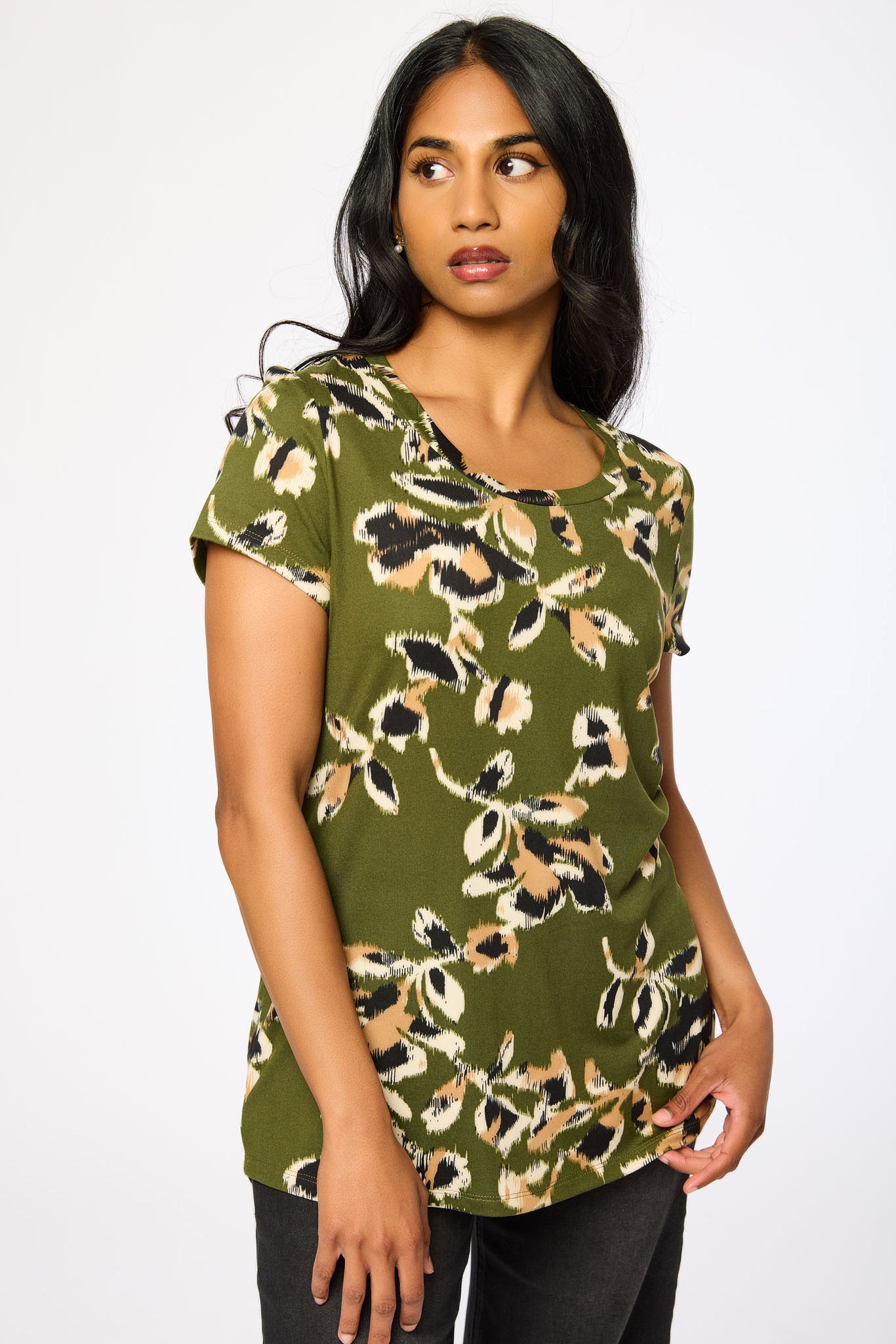 Abstract Botanical Cap-Sleeve Tee