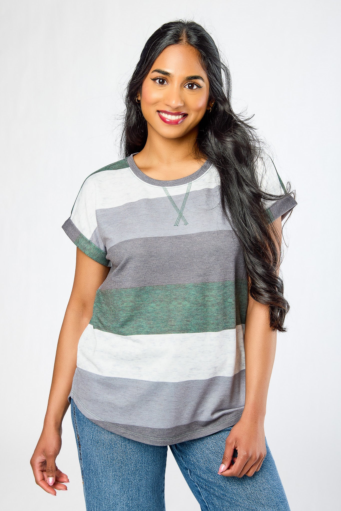 Striped Terry Split-Hem Tee