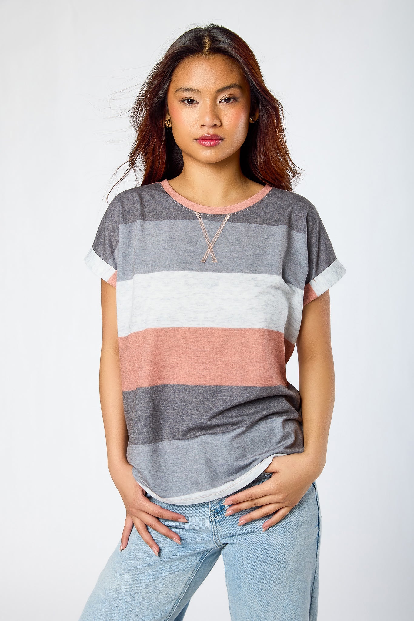 Striped Terry Split-Hem Tee