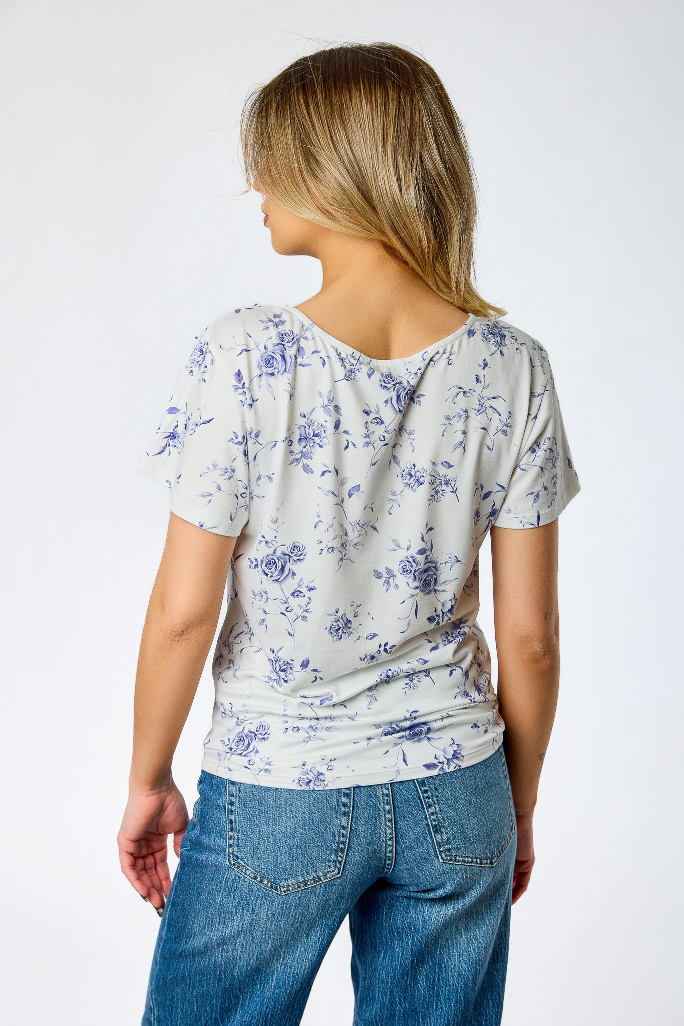 Small Roses Flutter Sleeve Tie-Front Top