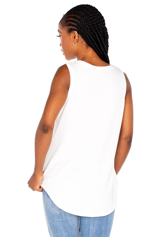 Sleeveless V-Neck Top with Shirttail Hem