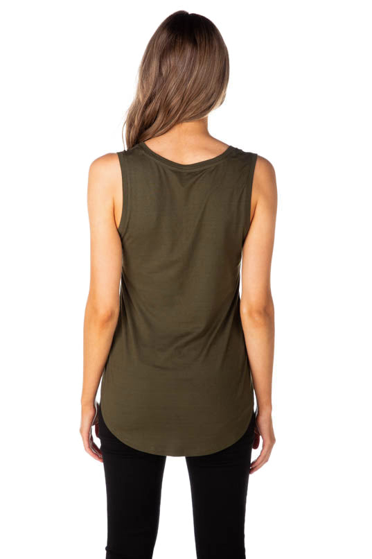 Sleeveless V-Neck Top with Shirttail Hem