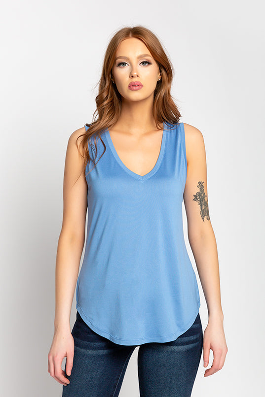 Sleeveless V-Neck Brushed Tank
