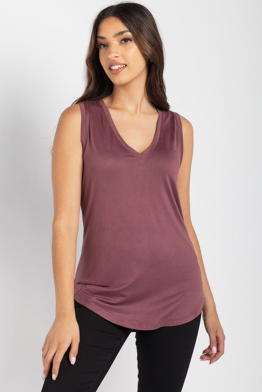 Sleeveless V-Neck Brushed Tank