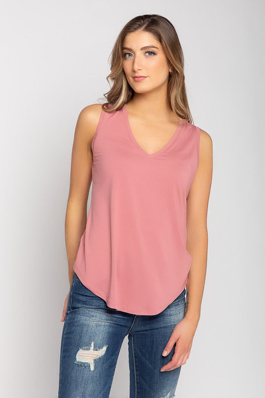 Sleeveless V-Neck Brushed Tank
